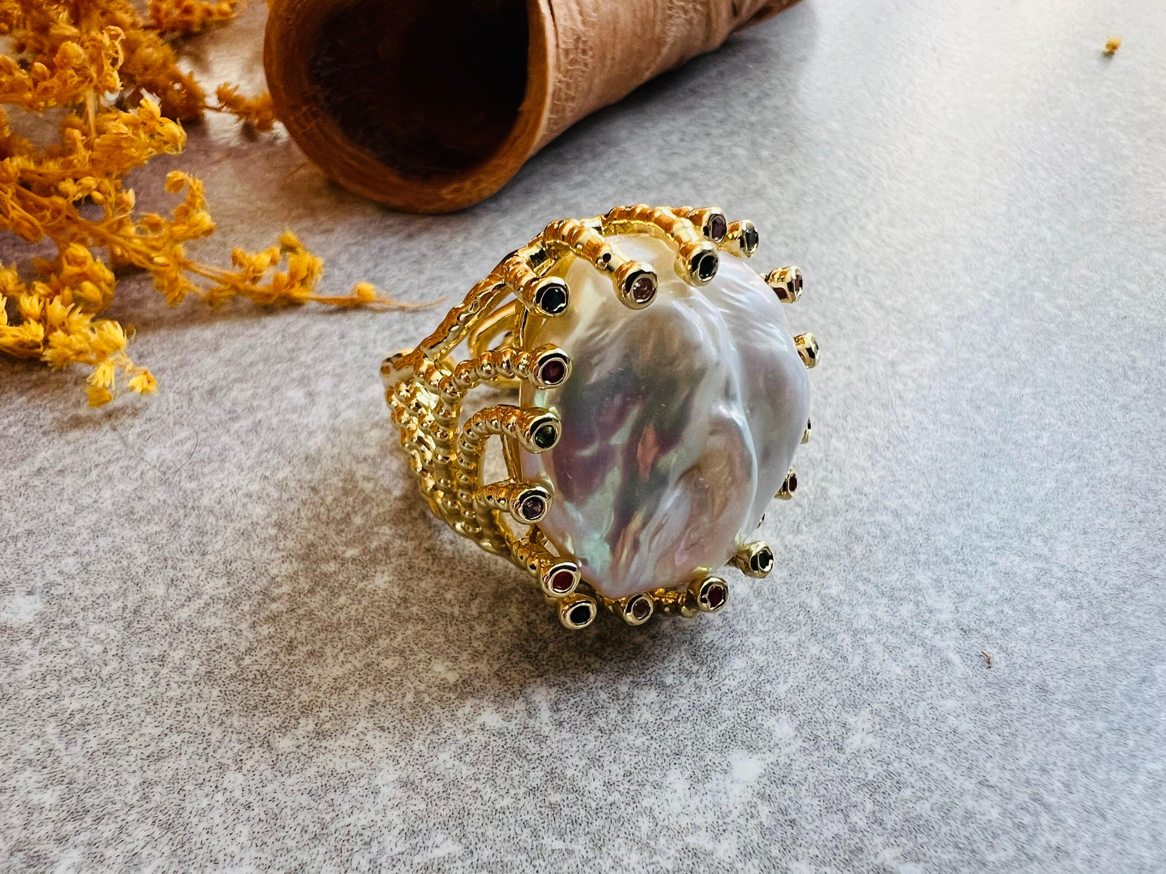 Bague BEATRICE perle blanc nacré - Créations Uniques