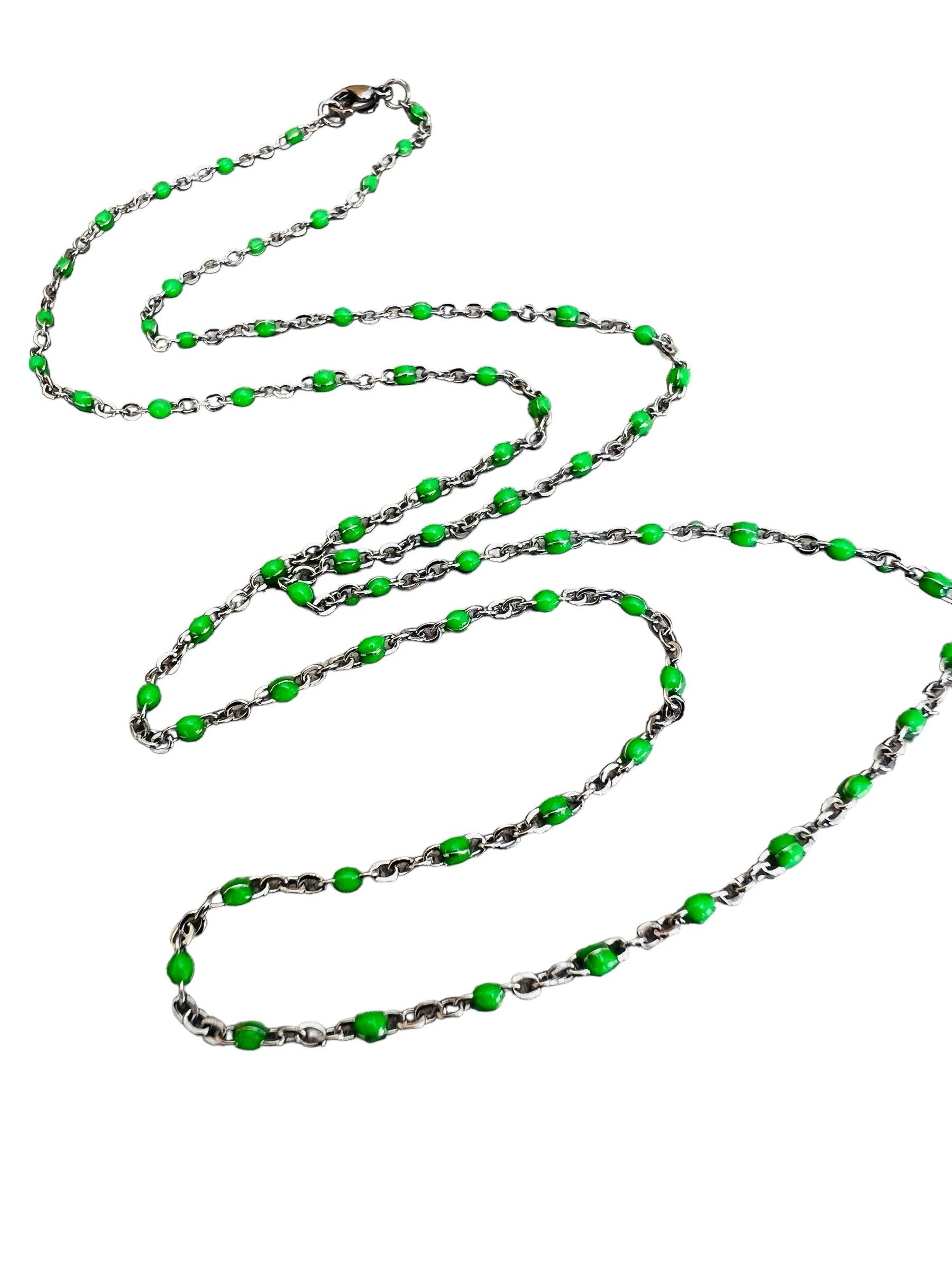 Collier ETHEL mini perles résine vert fluo - Créations Uniques