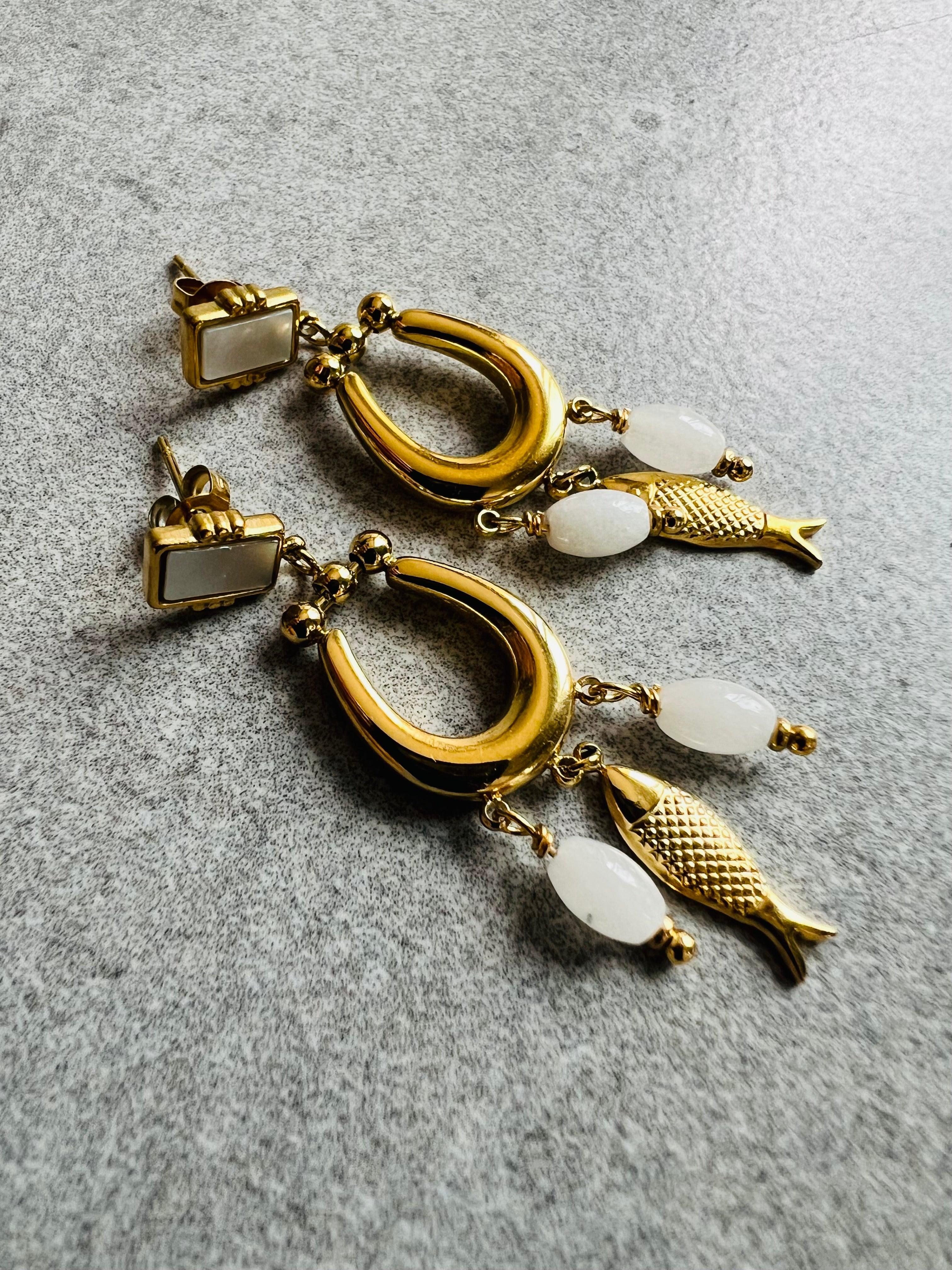 Boucles d’oreilles TIPHAINE perles et poissons - Créations Uniques