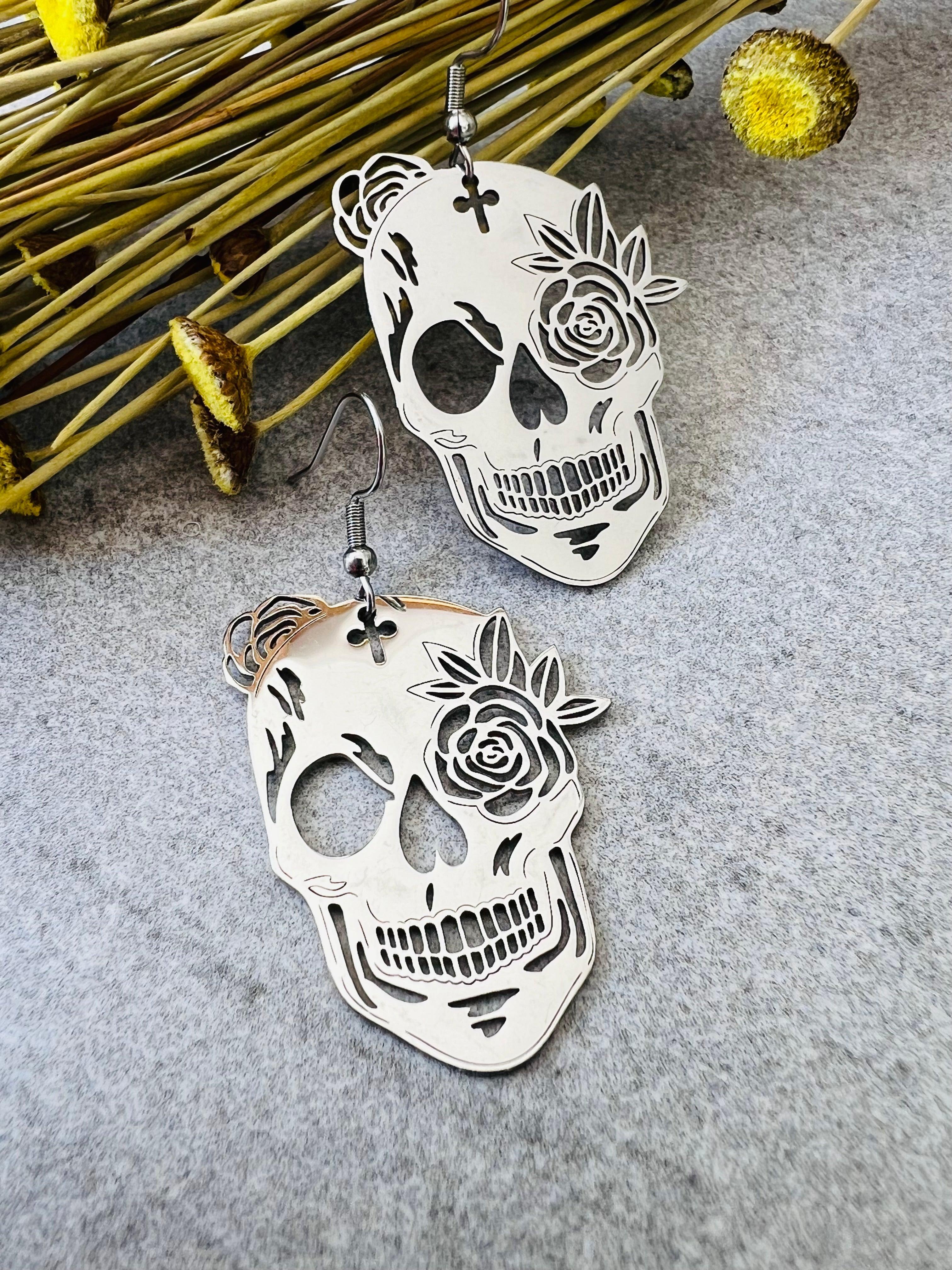 Boucles d’oreilles INGRID tête de mort mexicaine argentées - Créations Uniques - Créations Uniques
