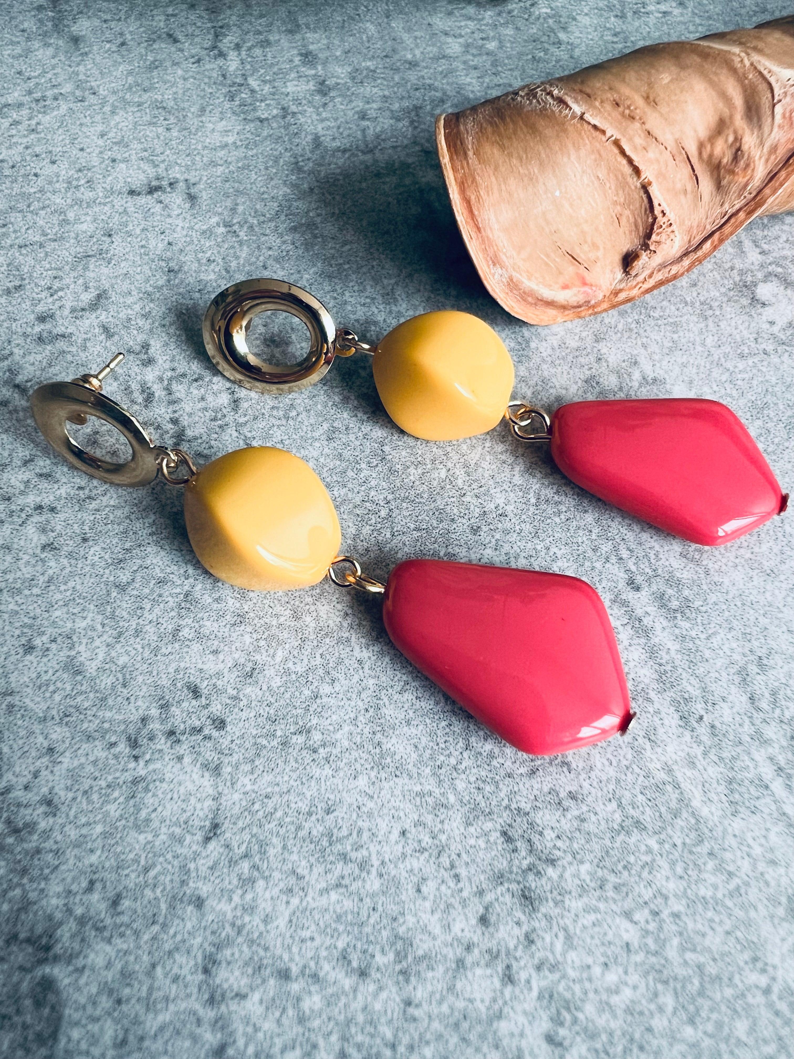Boucles d’oreilles SOIZIC perles jaunes et roses - Créations Uniques