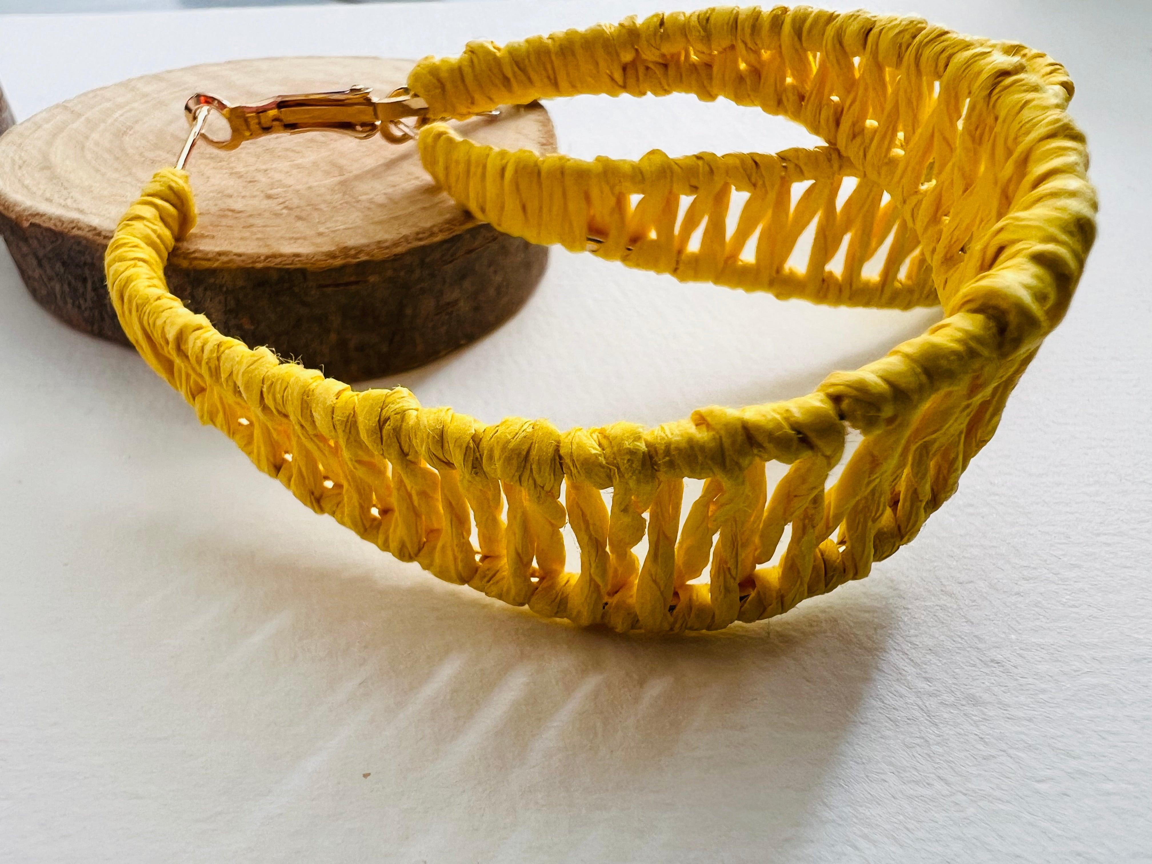 Boucles d’oreilles MAELANNE créoles tressées jaunes - Créations Uniques