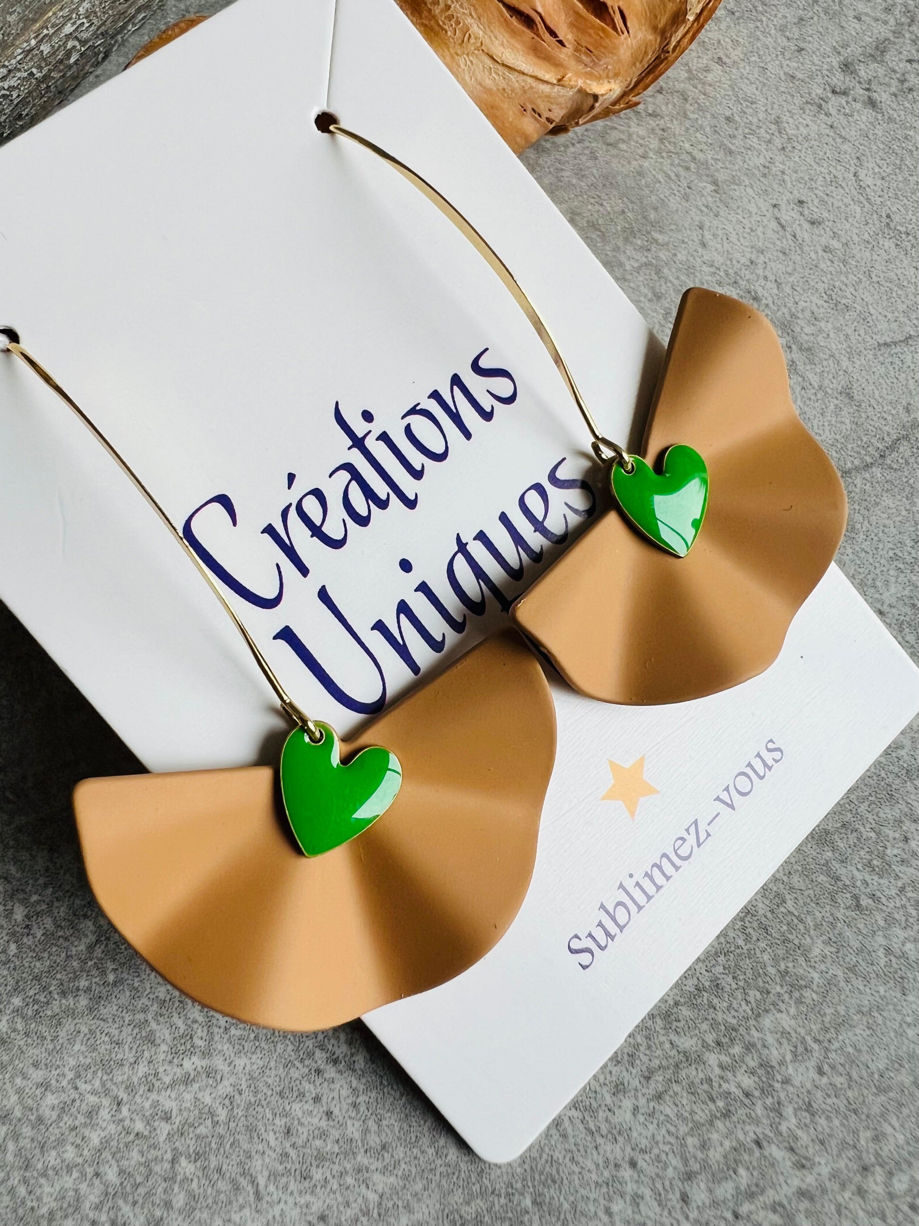 Boucles d’oreilles SELENE éventails beige - Créations Uniques - Créations Uniques