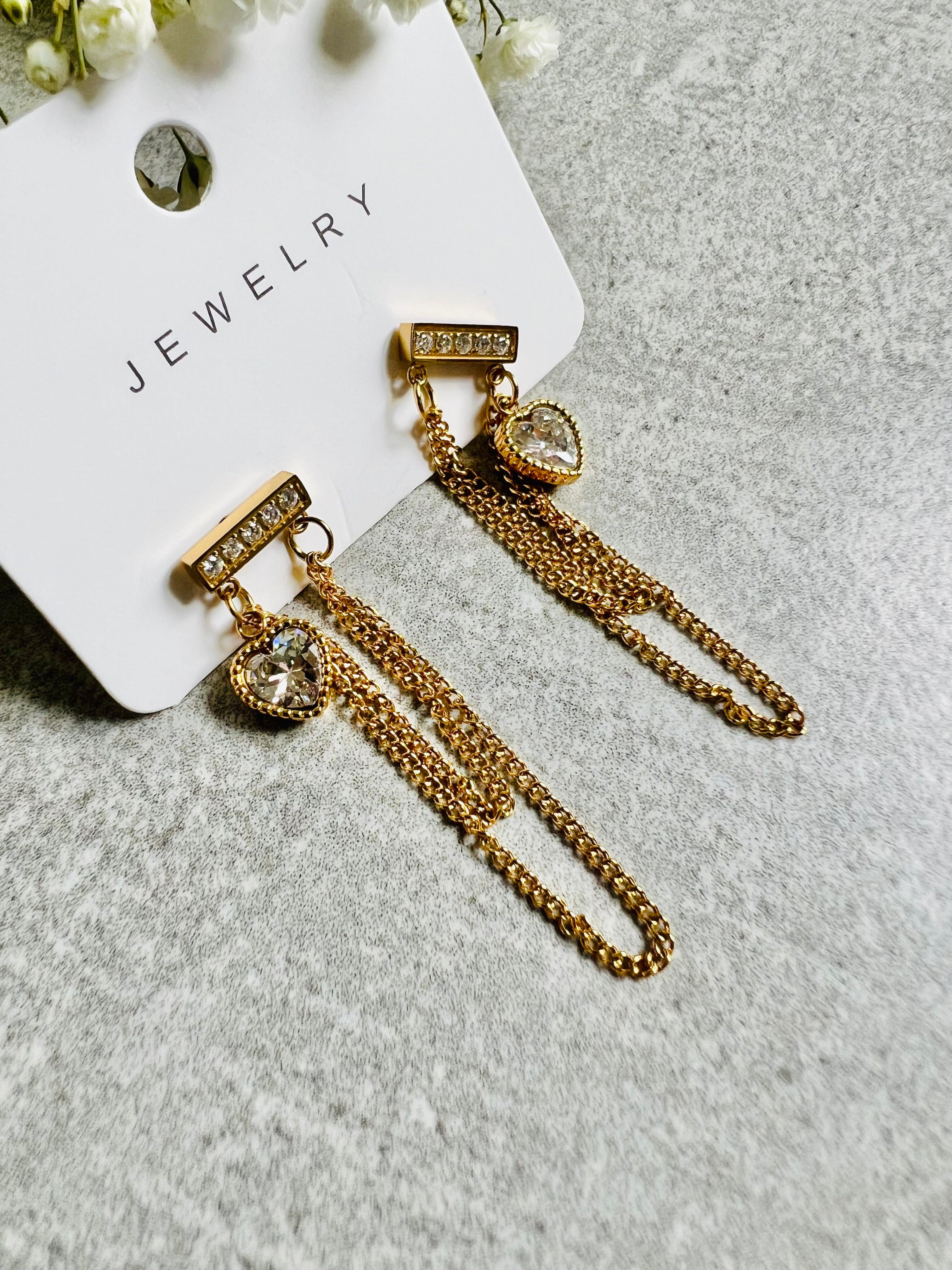 Boucles d’oreilles STACY strass et mini cœurs brillants - Créations Uniques