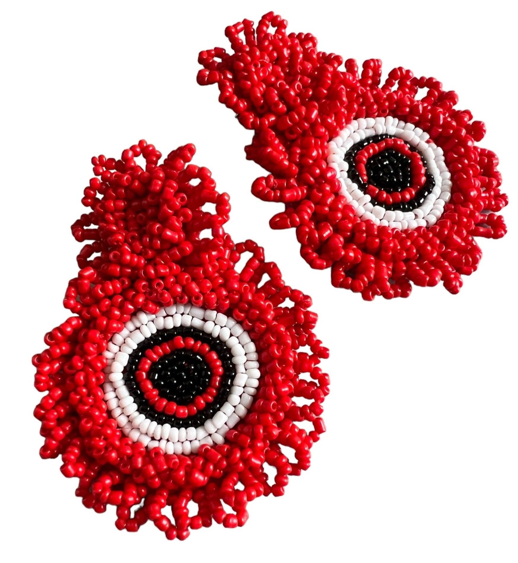 Boucles d’oreilles MARIVANIA perles rouges style ethnique - Créations Uniques