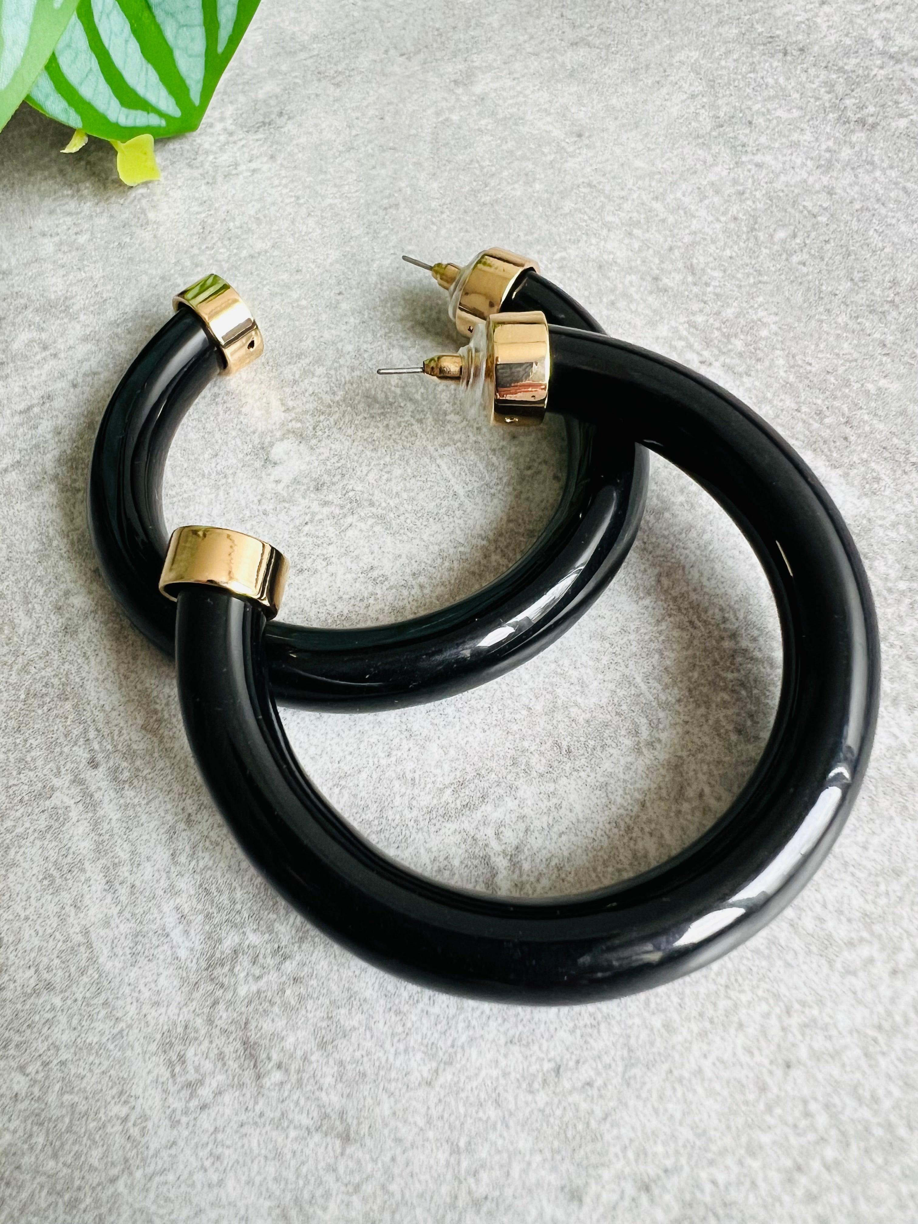 Boucles d’oreilles VIVIA grandes créoles noires - Créations Uniques