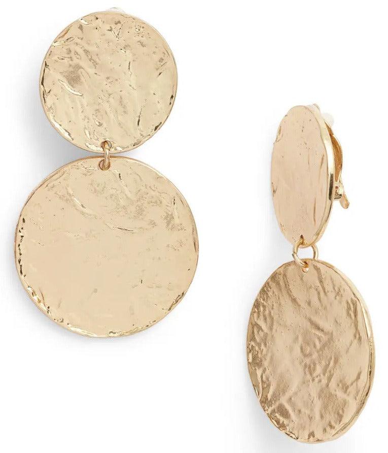 E62070 Boucles d'oreilles clips déclaration double disques - Karine Sultan - Créations Uniques