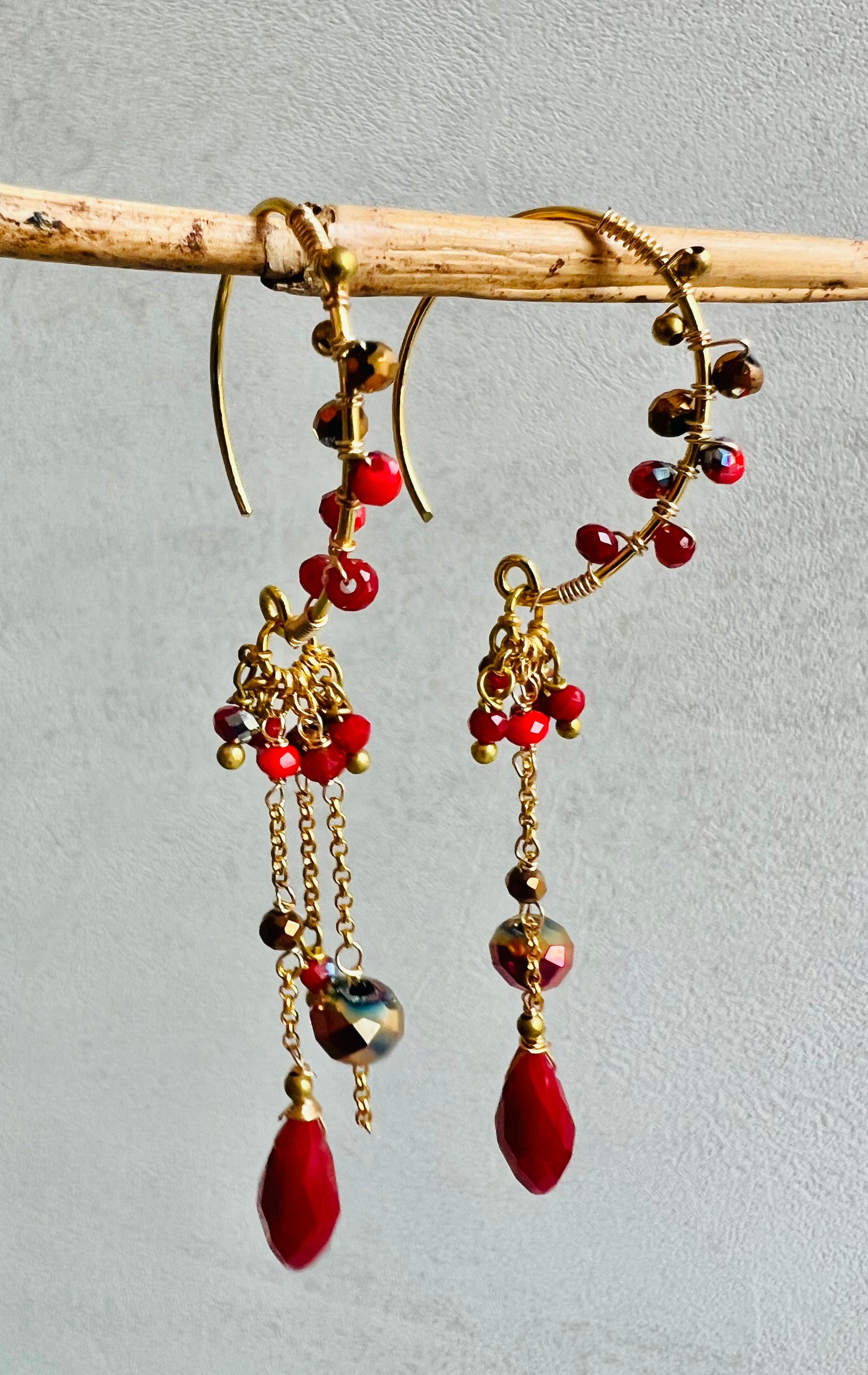 Boucles d’oreilles JOHANNA perles rouges bordeaux - Créations Uniques