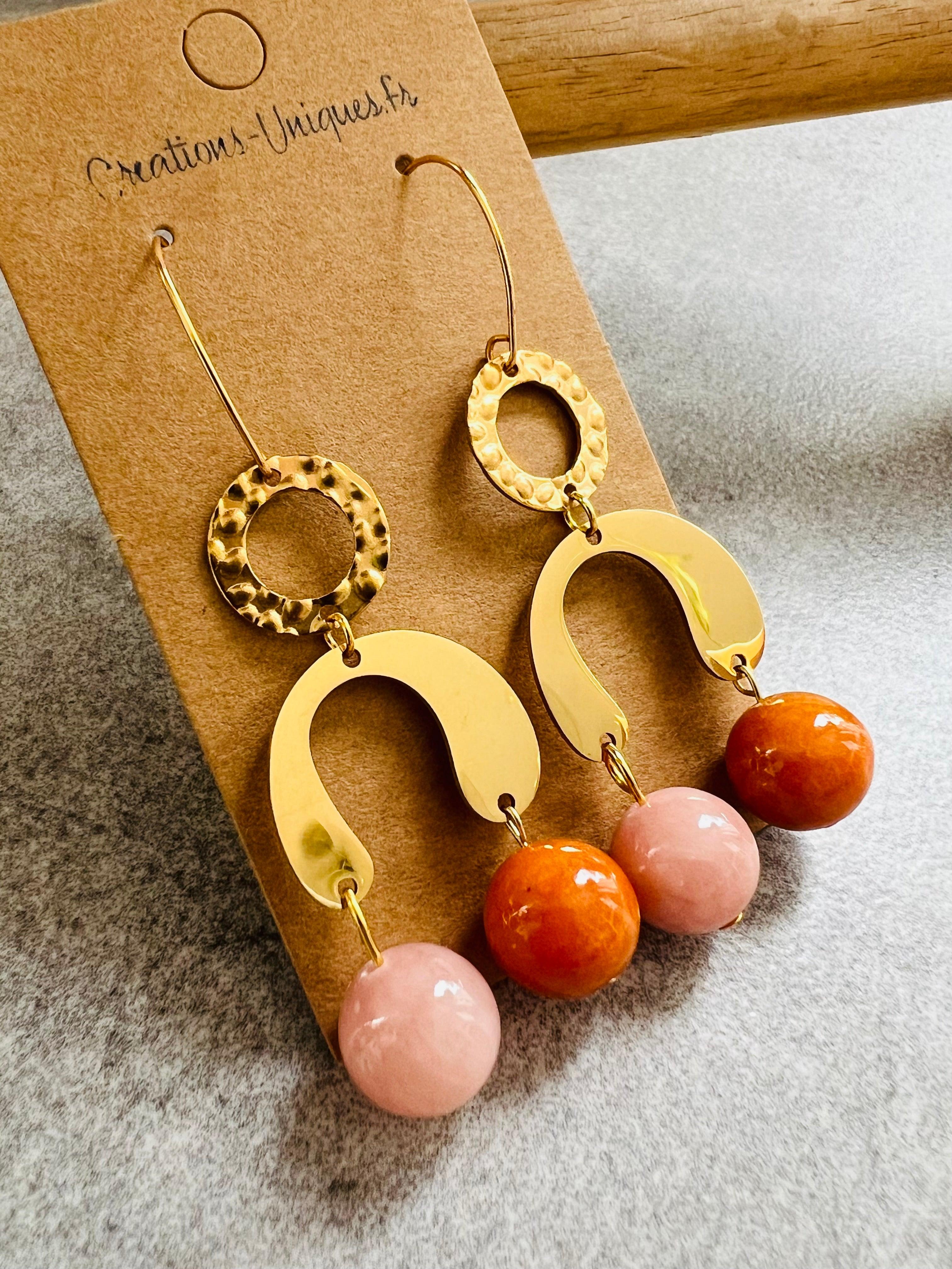 Boucles d’oreilles CLAIR perles oranges et roses (édition limitée) - Créations Uniques - Créations Uniques