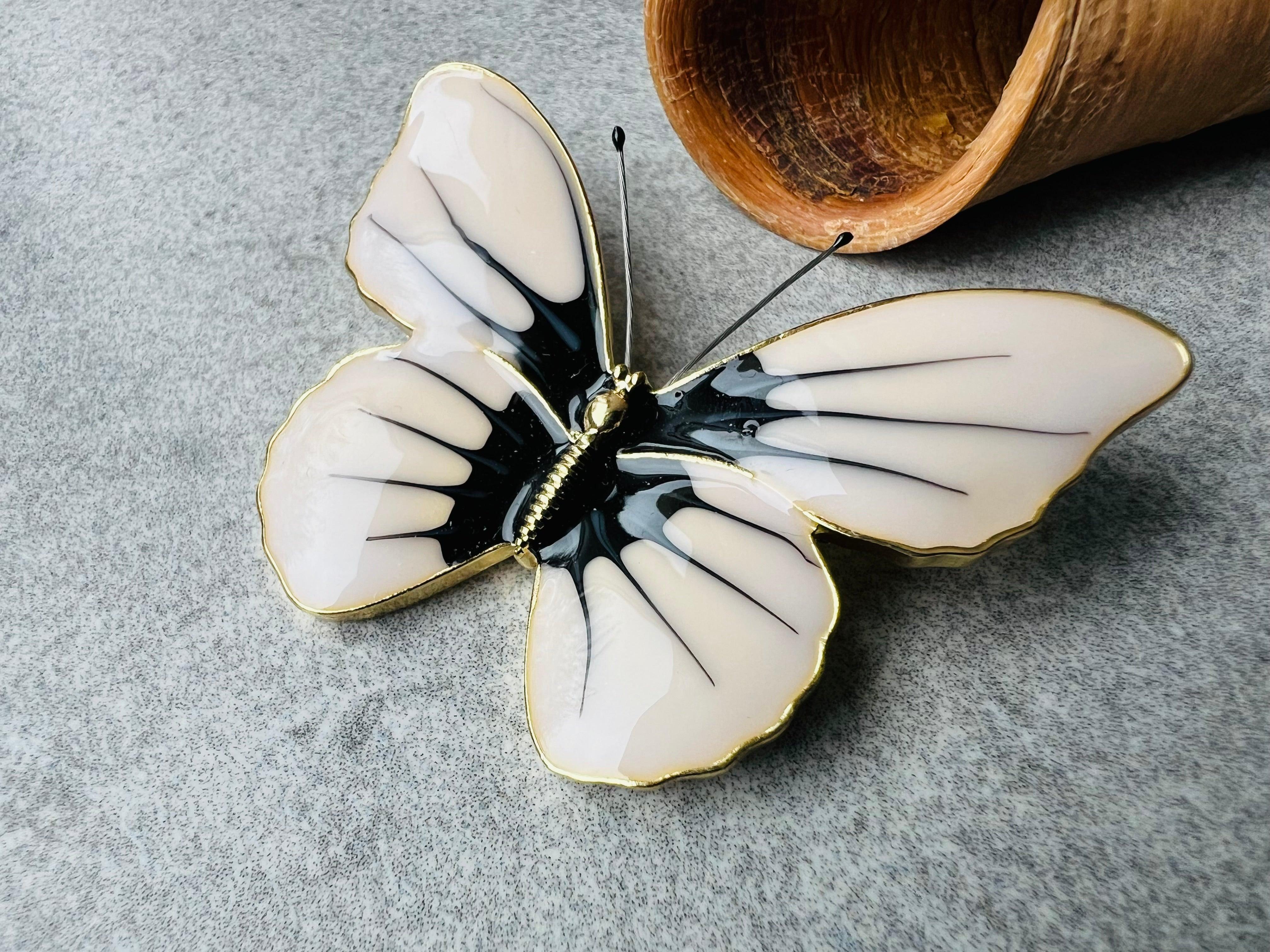 Broche ALICIA papillon beige et noir - Créations Uniques