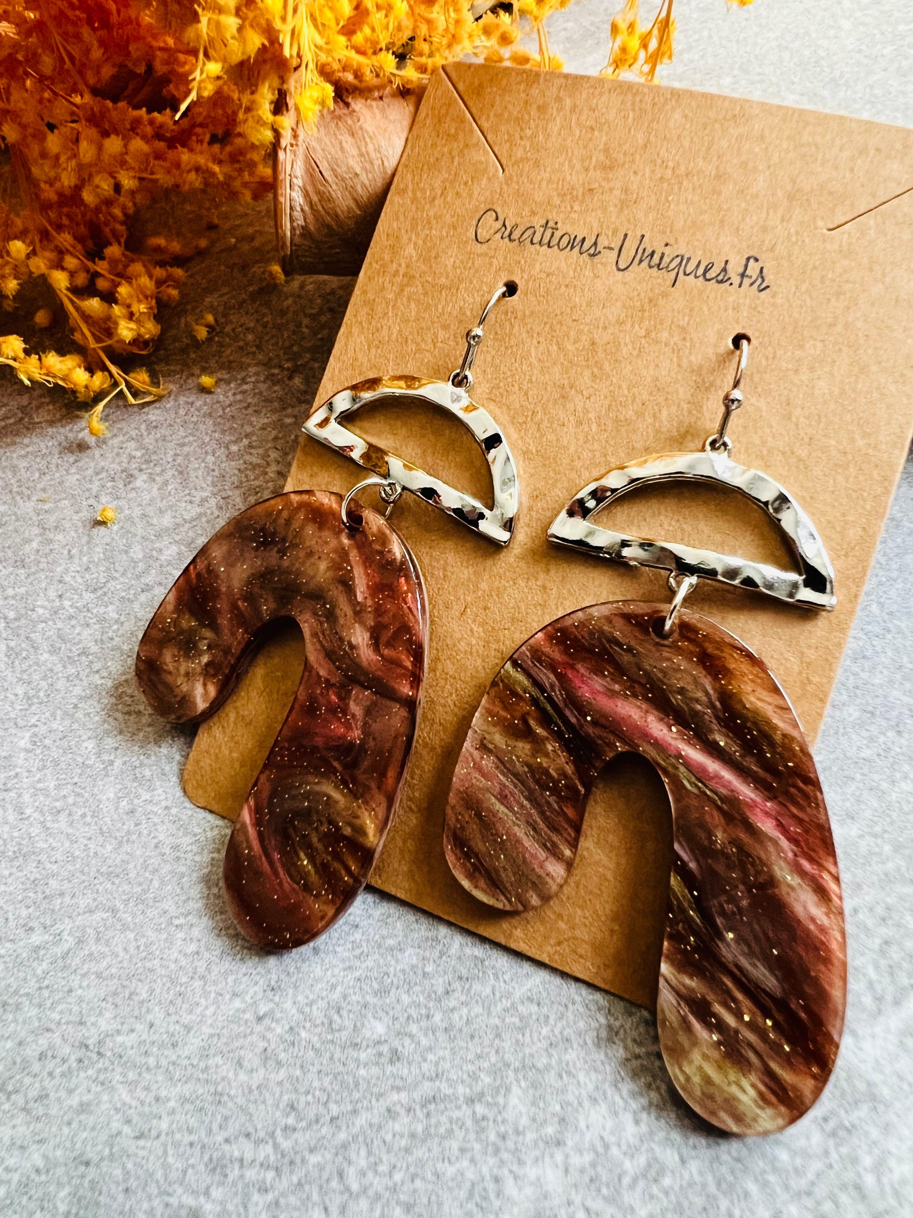Boucles d’oreilles MURPHY résine galaxy marron - Créations Uniques - Créations Uniques
