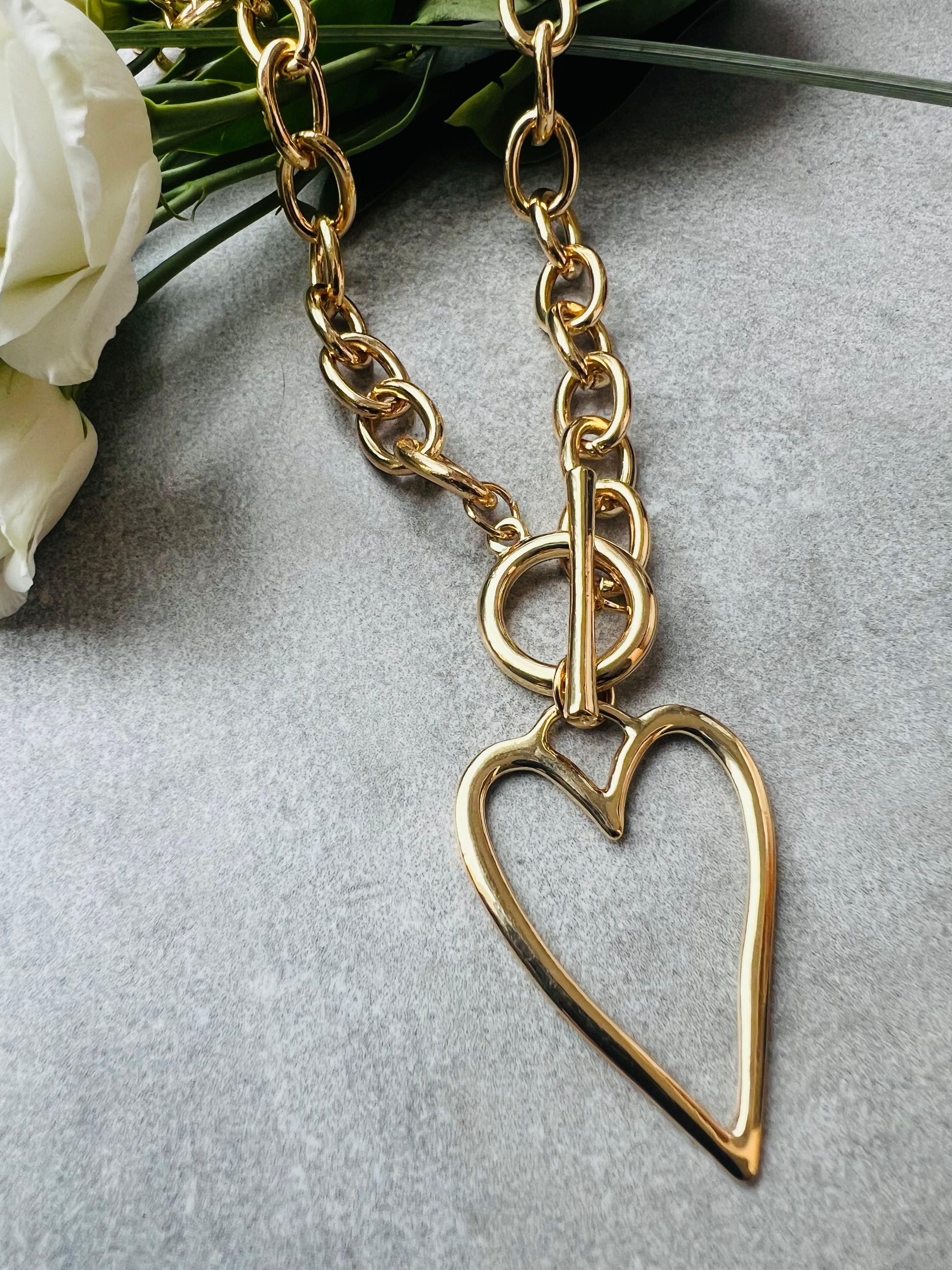 Collier TORI doré pendentif cœur, - Créations Uniques