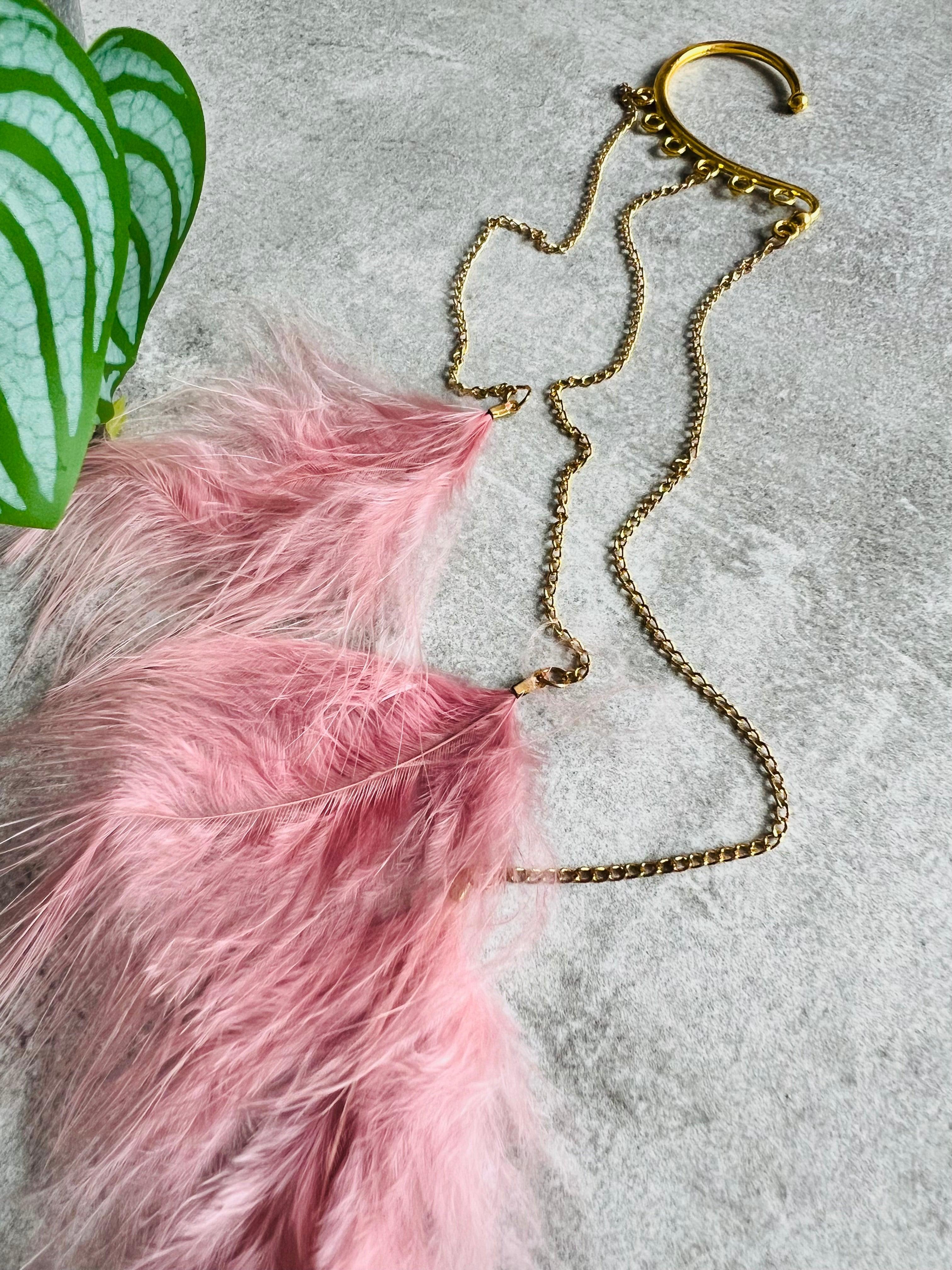 Boucle d’oreille NADEGE Plumes roses - Créations Uniques