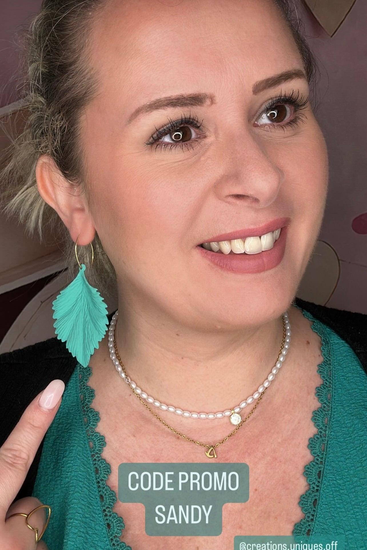 Boucles d’oreilles ANGÉLIQUE feuilles turquoises - Créations Uniques - Créations Uniques