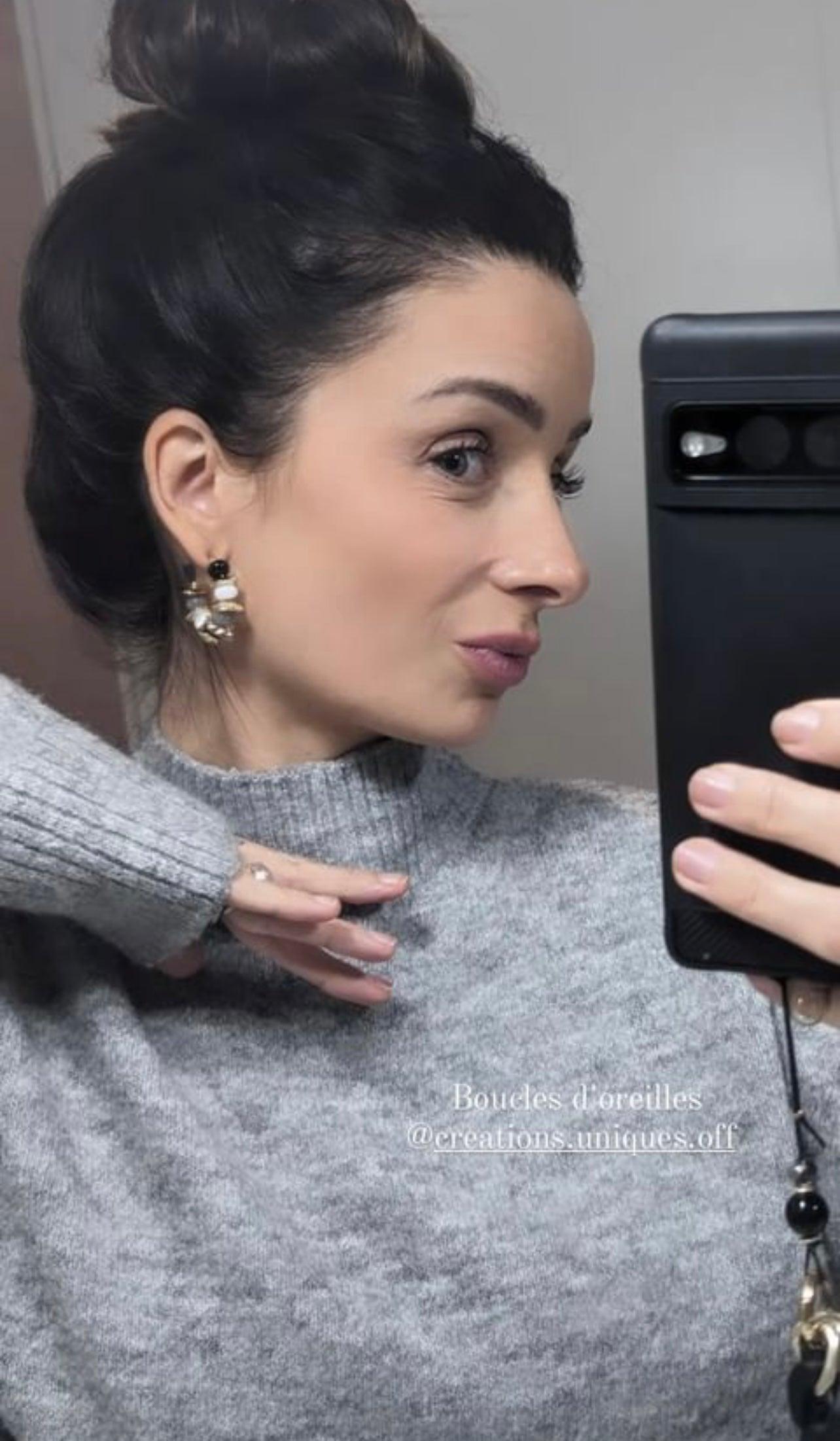 Boucles d’oreilles LOÏS créoles perles grises, blanches, noires et dorées - Créations Uniques