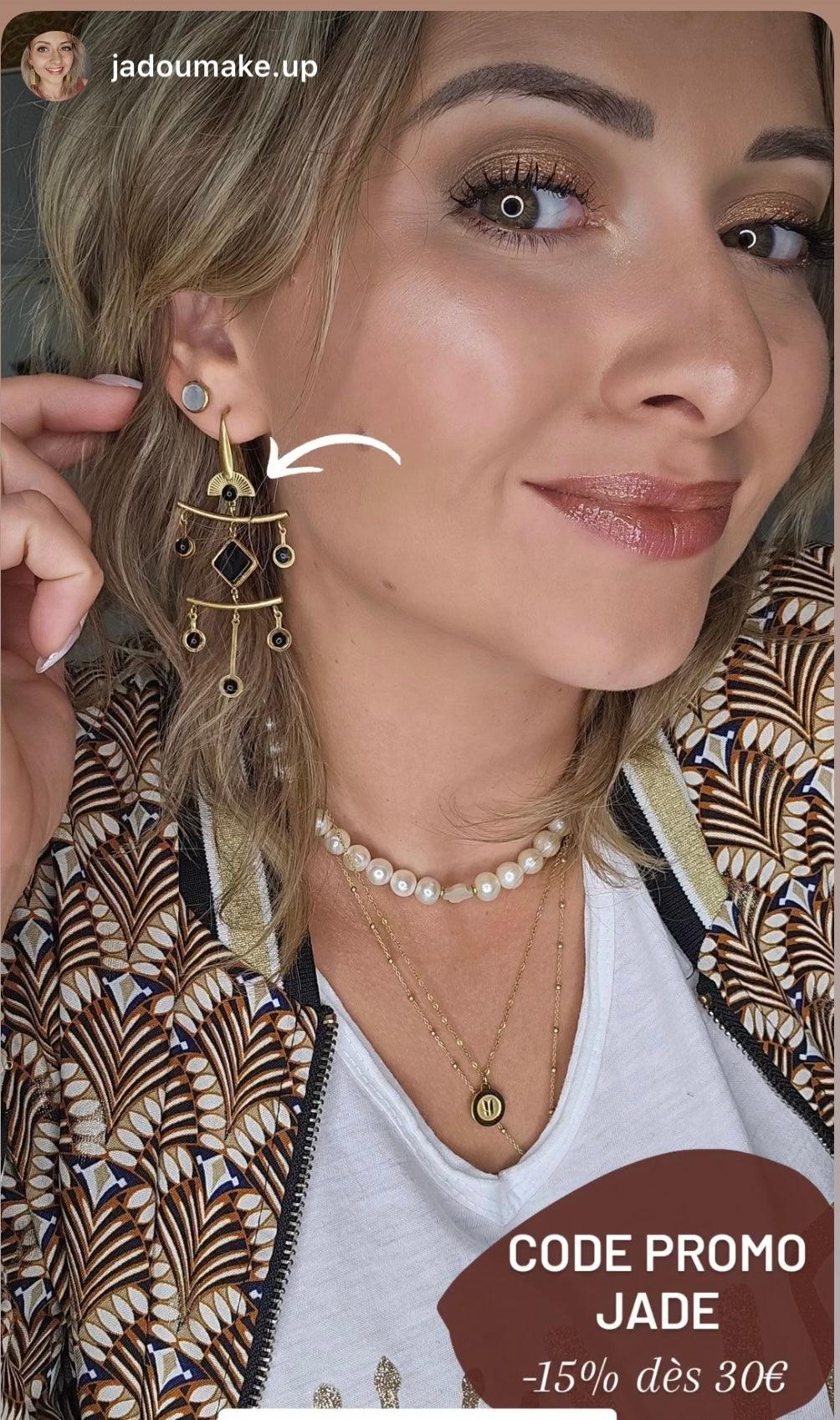 Boucles d’oreilles ISAURE noir et doré - inspiration japonaise - Créations Uniques