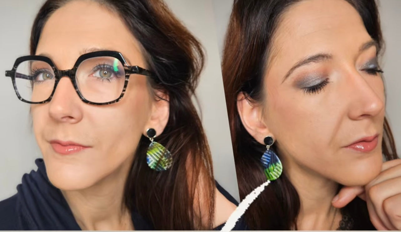 Boucles d’oreilles AUGUSTINE gouttes resine bleu et vert - Créations Uniques - Créations Uniques