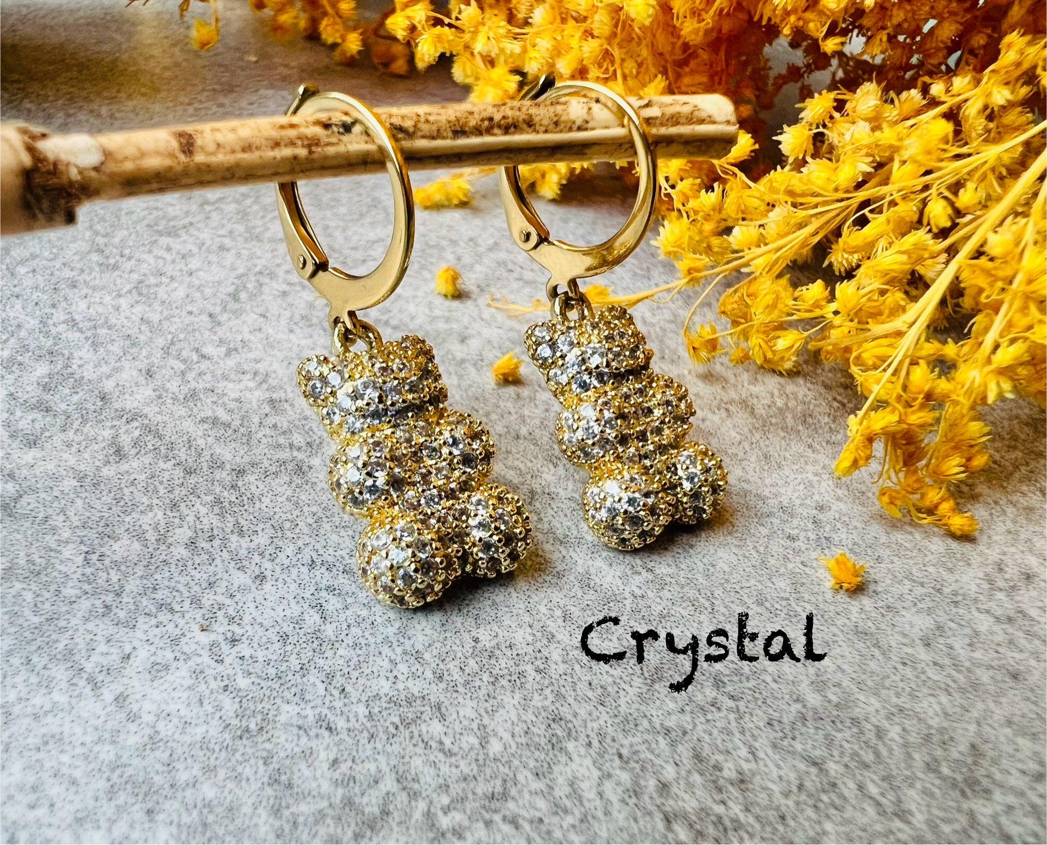 Boucles d’oreilles CRYSTAL mini créoles dorées oursons strass blancs - Créations Uniques