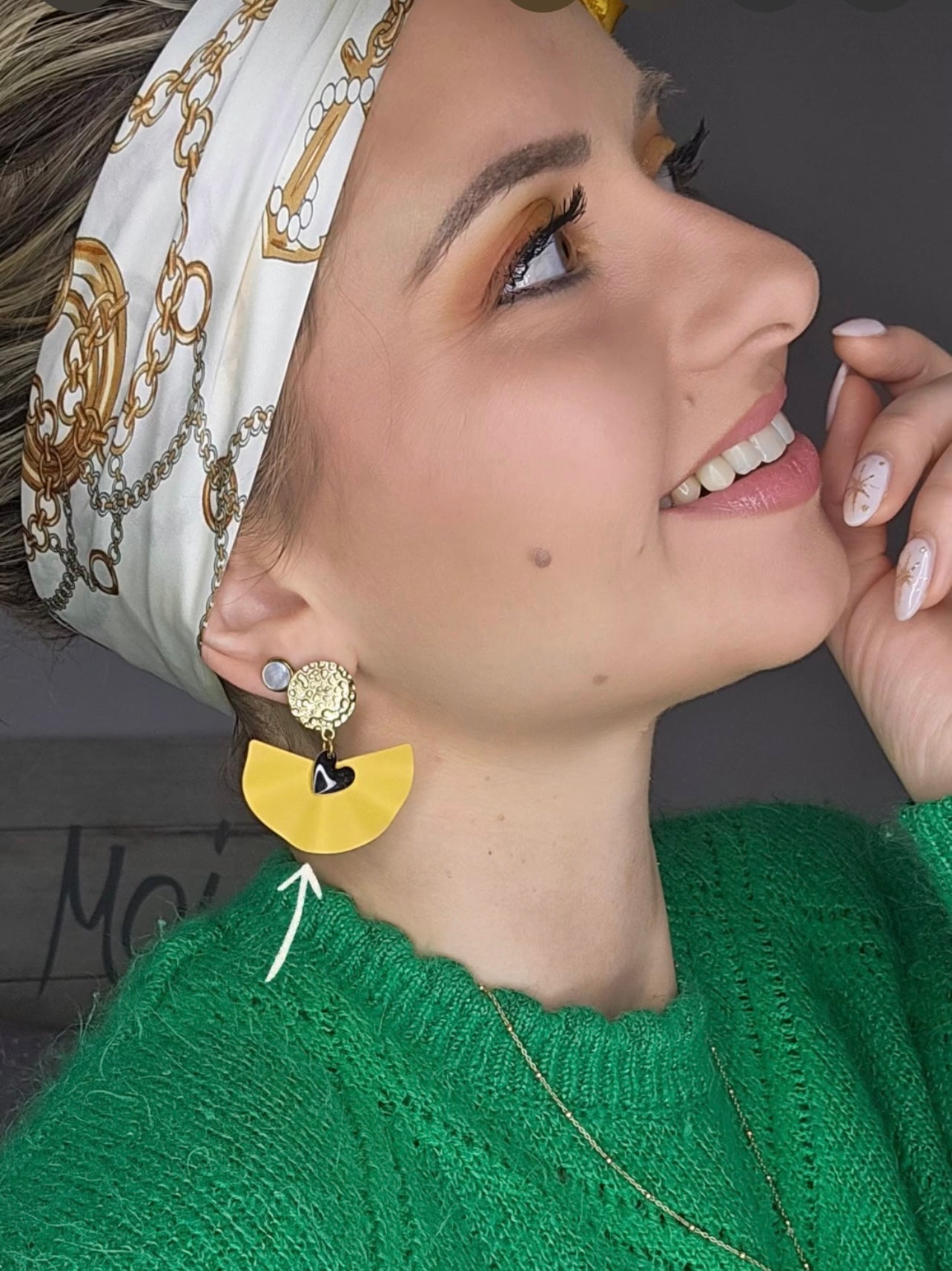 Boucles d’oreilles WENDY asymétriques éventail moutarde - Créations Uniques - Créations Uniques