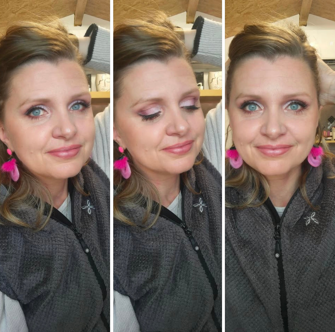 Boucles d’oreilles MARINETTE résine et clous roses - Créations Uniques - Créations Uniques