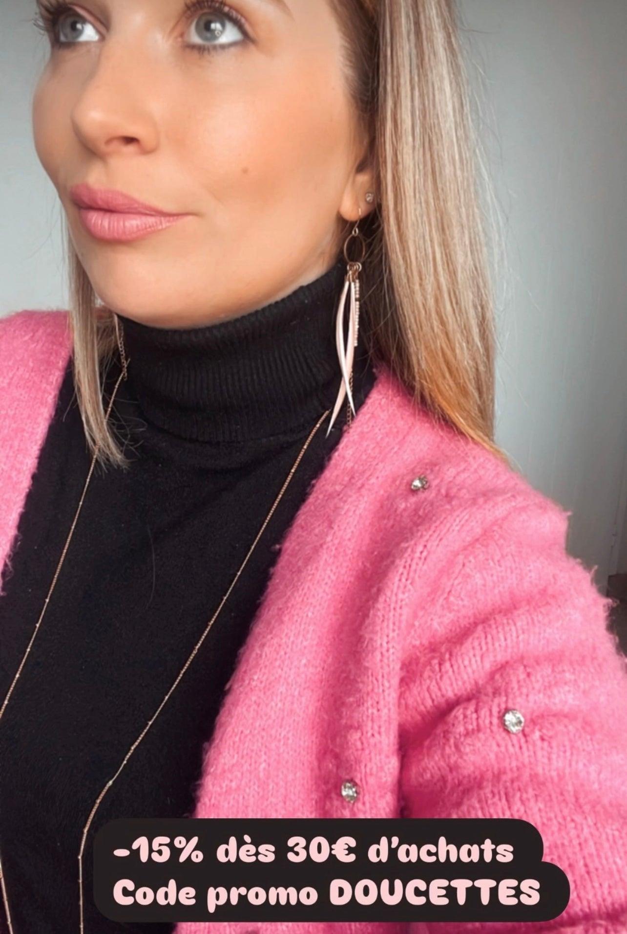 Boucles d’oreilles TANNYA fines plumes rose clair - Créations Uniques