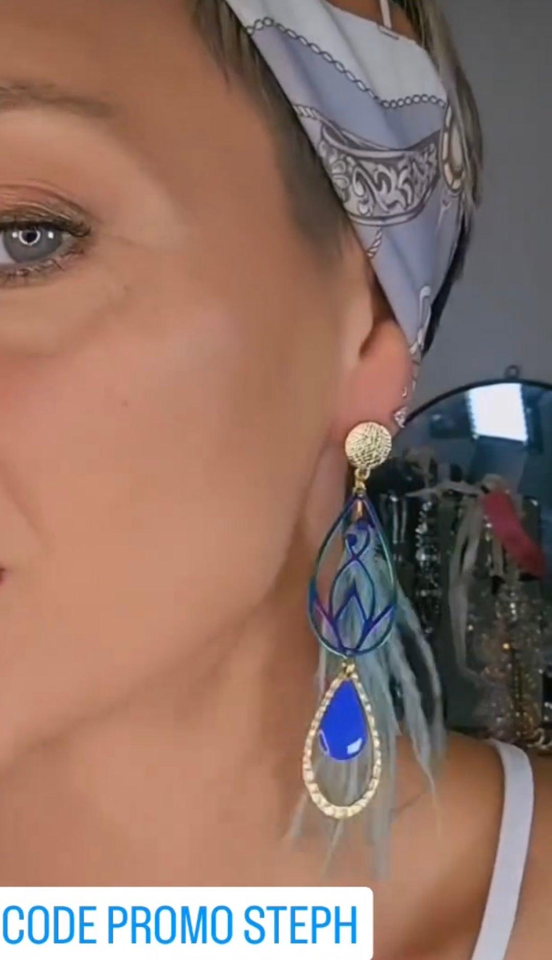 Boucles d’oreilles asymétriques SHANNEN plumes turquoises - Créations Uniques - Créations Uniques