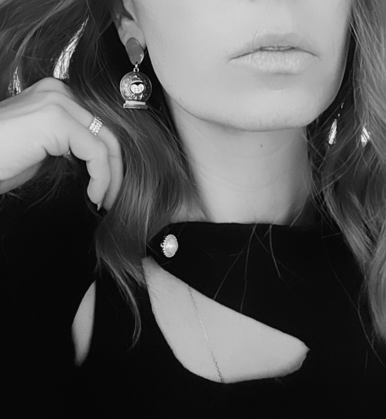 Boucles d’oreilles Pingouins Noël fond turquoise - Créations Uniques - Créations Uniques