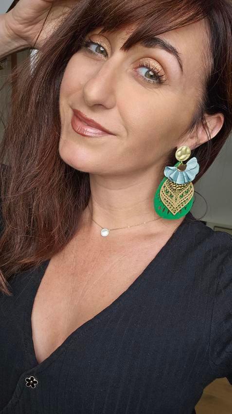 Boucles d’oreilles TELMA gouttes bois vert - Créations Uniques - Créations Uniques