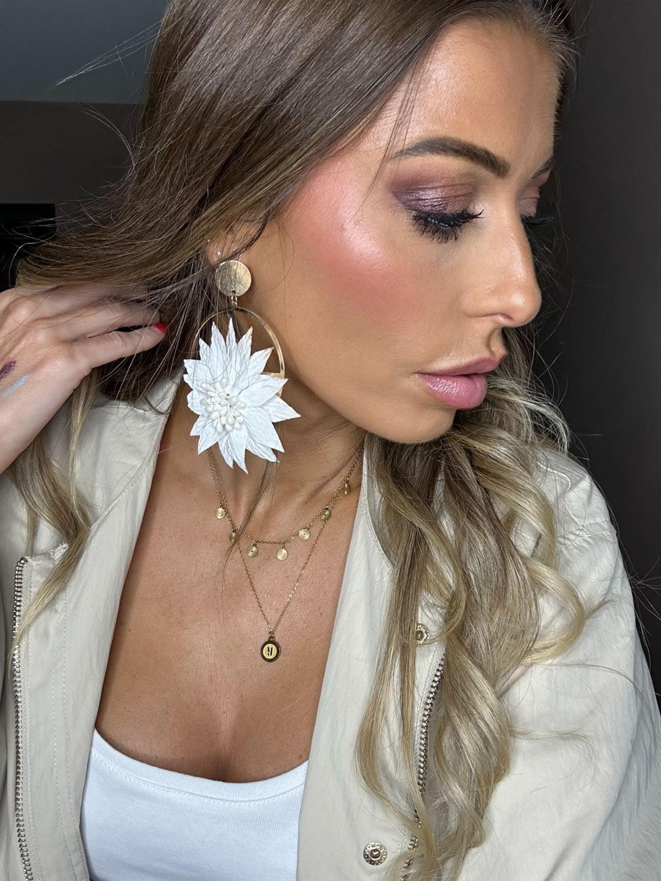 Boucles d’oreilles JEMMA grand modèle fleurs blanches tissu - Créations Uniques