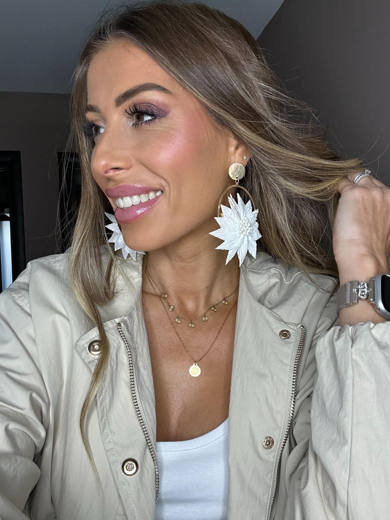 Boucles d’oreilles JEMMA grand modèle fleurs blanches tissu - Créations Uniques