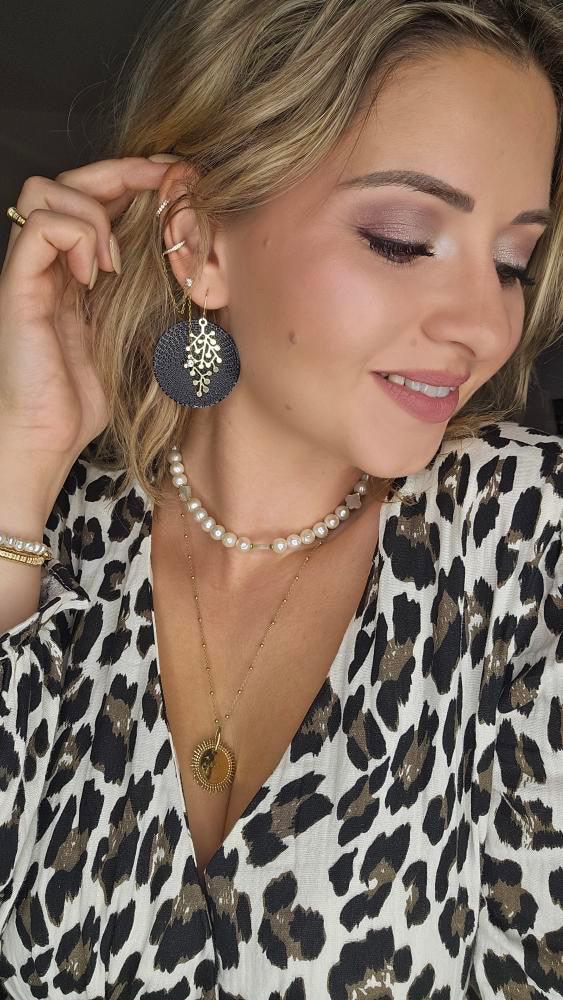 Boucles d’oreilles ELINA disques noirs et feuillage doré - Créations Uniques - Créations Uniques