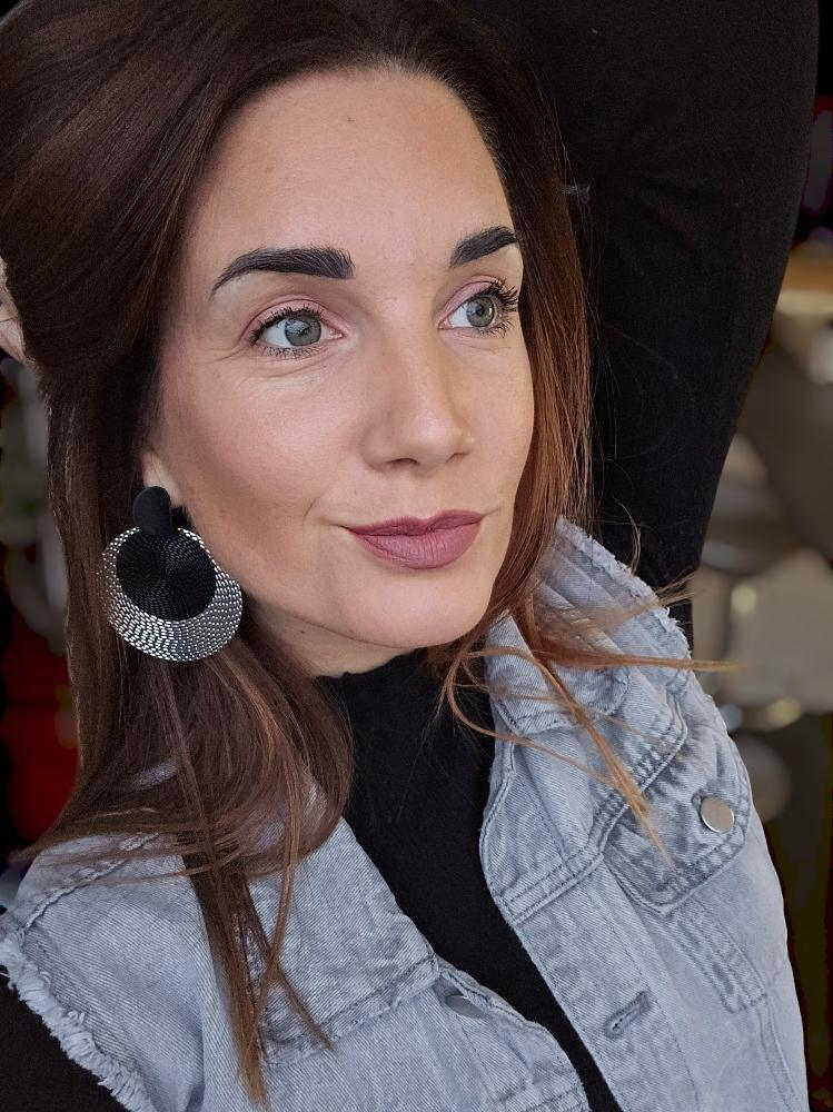 Boucles d’oreilles MAGGY légères, grand modèle noir et argenté - Créations Uniques - Créations Uniques