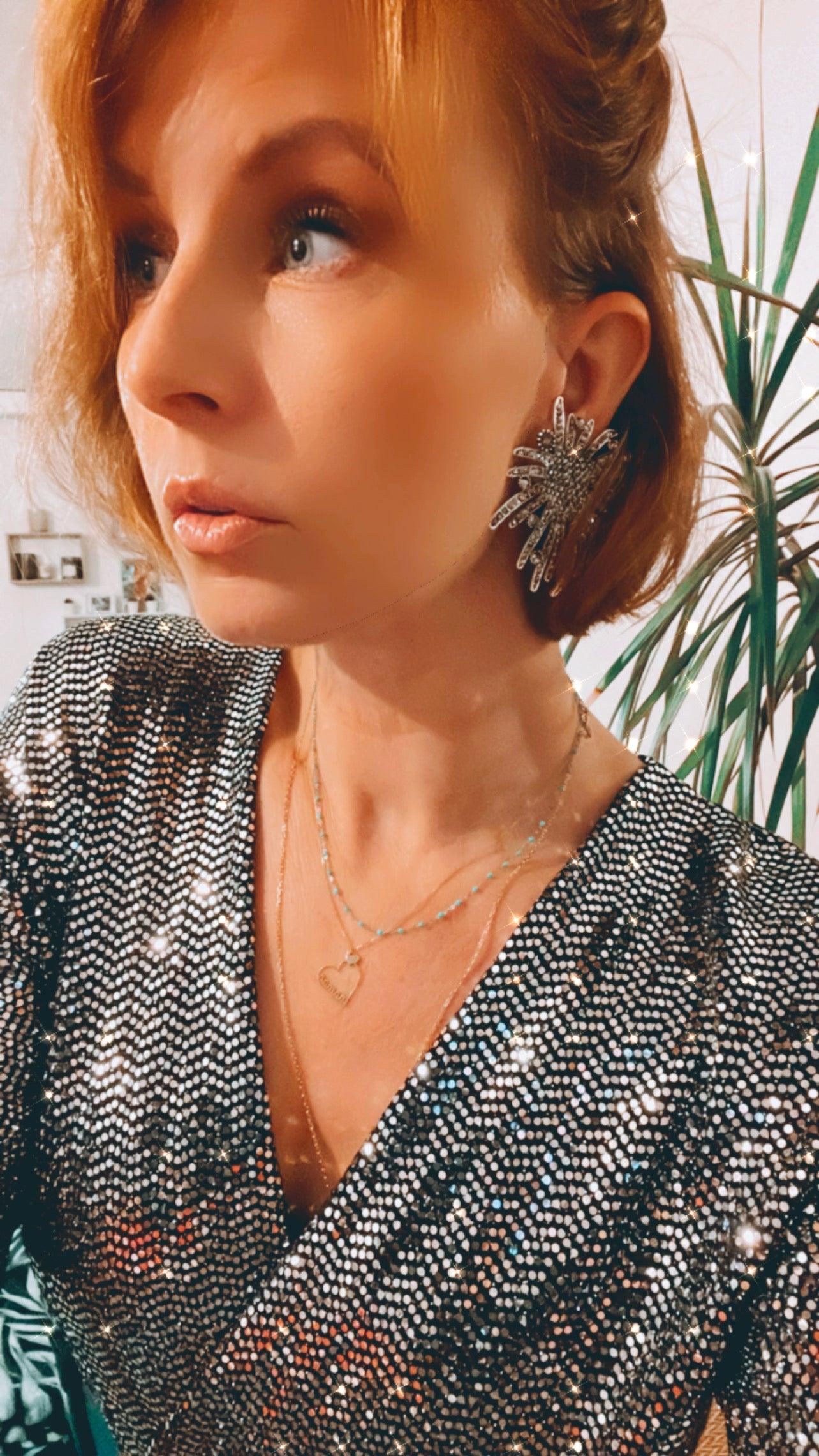 Clips MADISON grosses fleurs argentées strass style rétro glamour - Créations Uniques