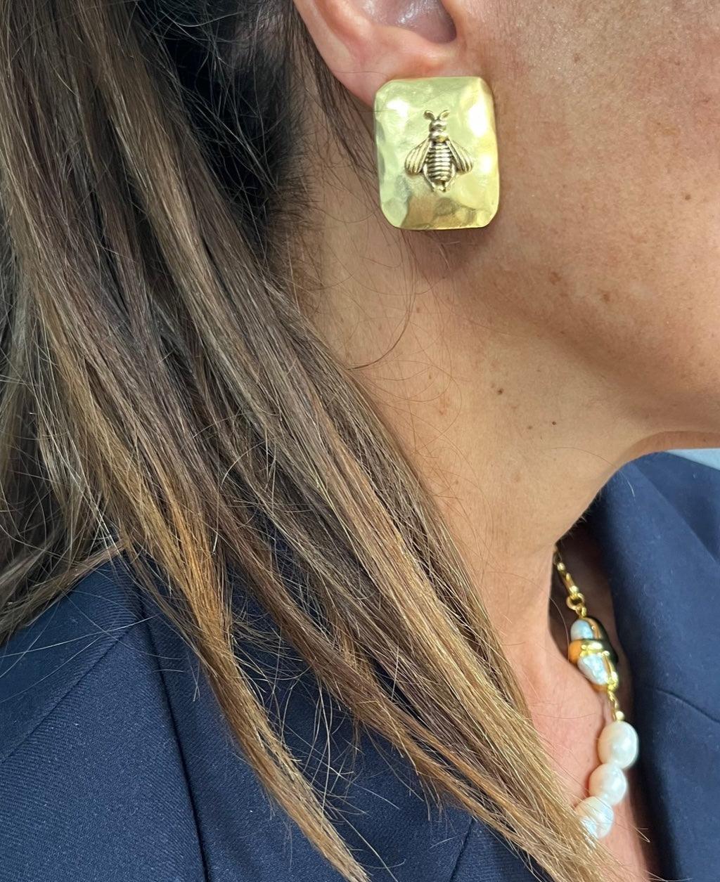 E75529 Boucles d'oreilles clips carrées Bourdon - Karine Sultan - Créations Uniques