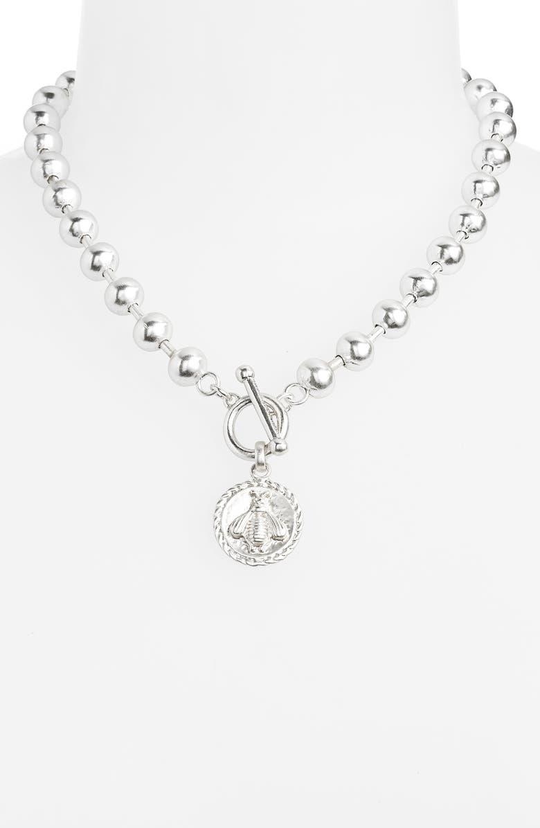 N71725 Collier de perles avec pendentif abeille - Karine Sultan - Créations Uniques