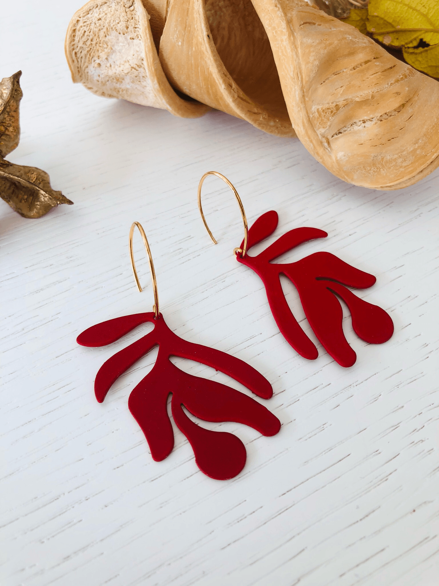 Boucles d’oreilles KELLY feuilles rouges - Créations Uniques