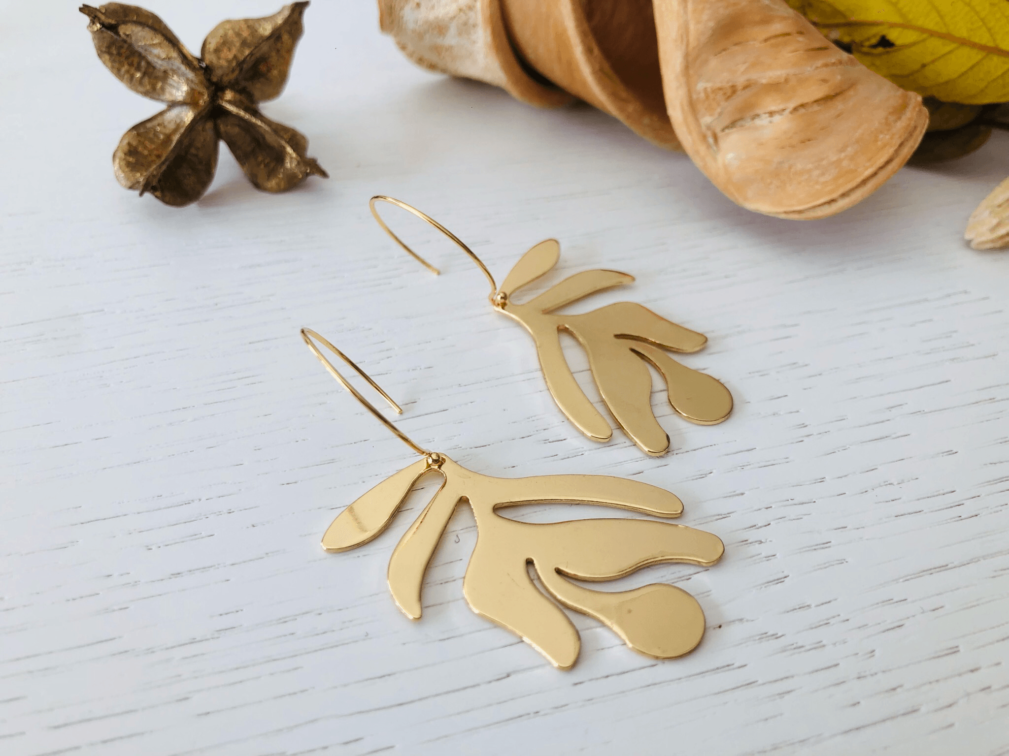 Boucles d’oreilles JUNE feuilles dorées - Créations Uniques - Créations Uniques