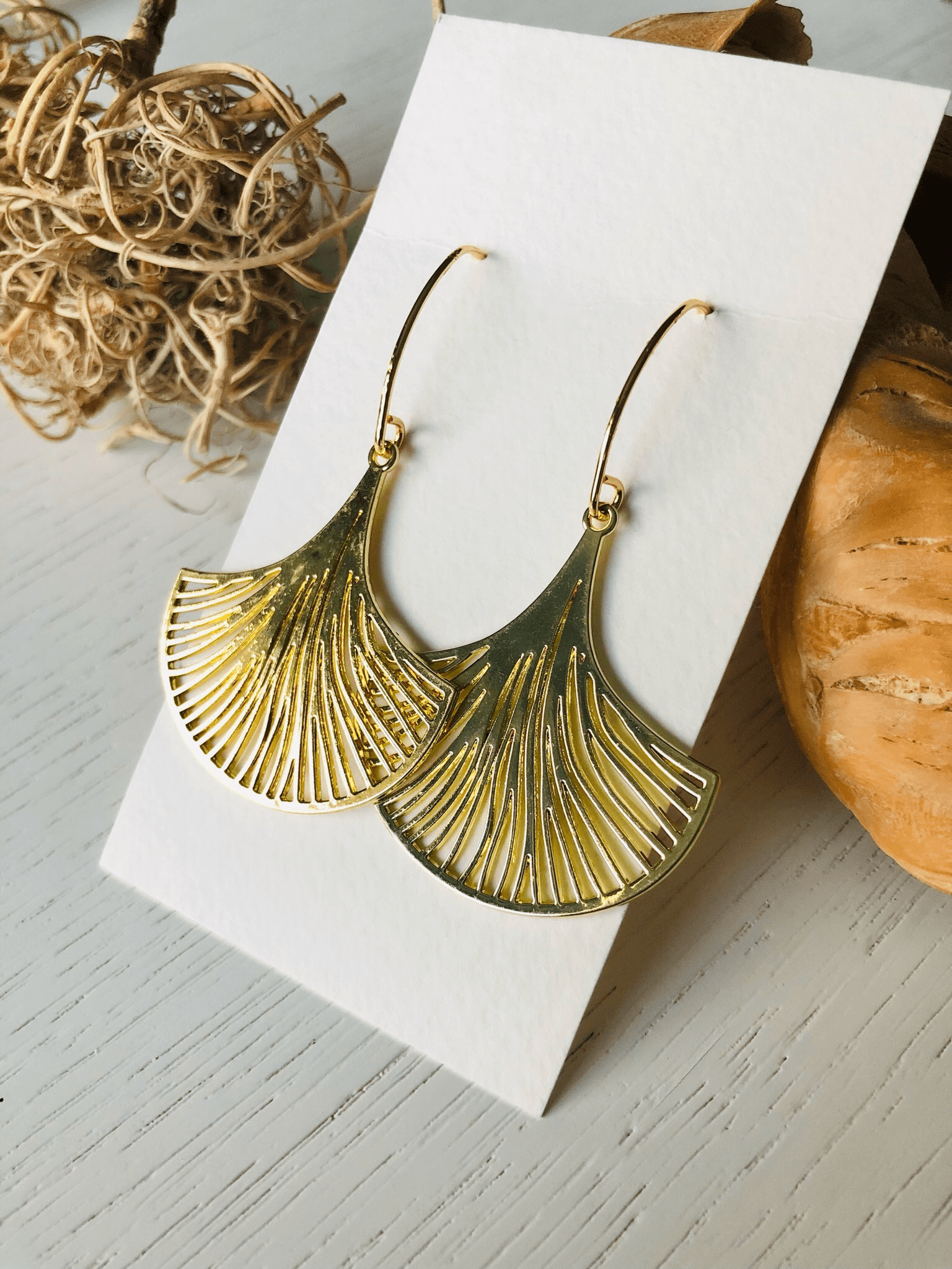 Boucles d’oreilles CHRISTELLE feuilles Ginkgo brillant - Créations Uniques