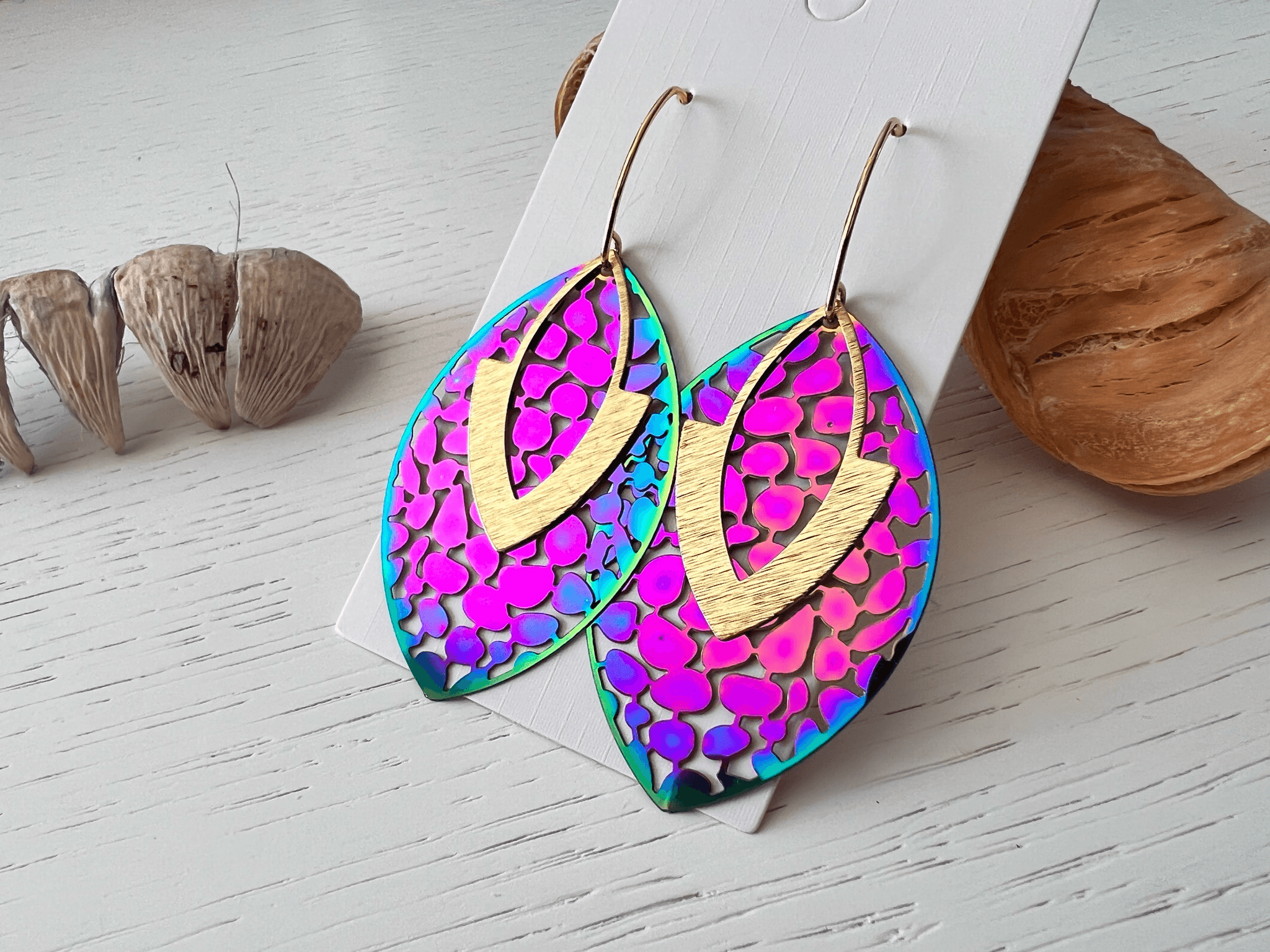 Boucles d’oreilles LUCILLE violettes et dorées - Créations Uniques