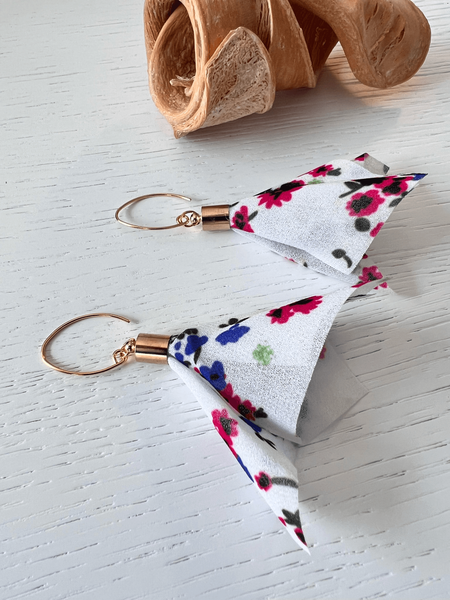 Boucles d’oreilles LAURYN tissu motif fleuri - Créations Uniques - Créations Uniques