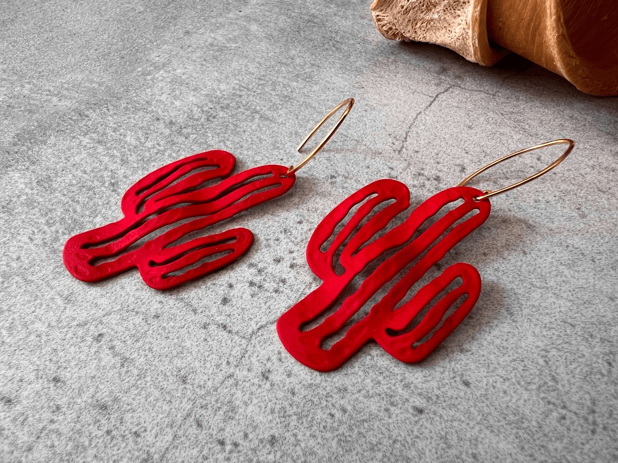 Boucles d’oreilles CAMERON cactus rouge - Créations Uniques - Créations Uniques