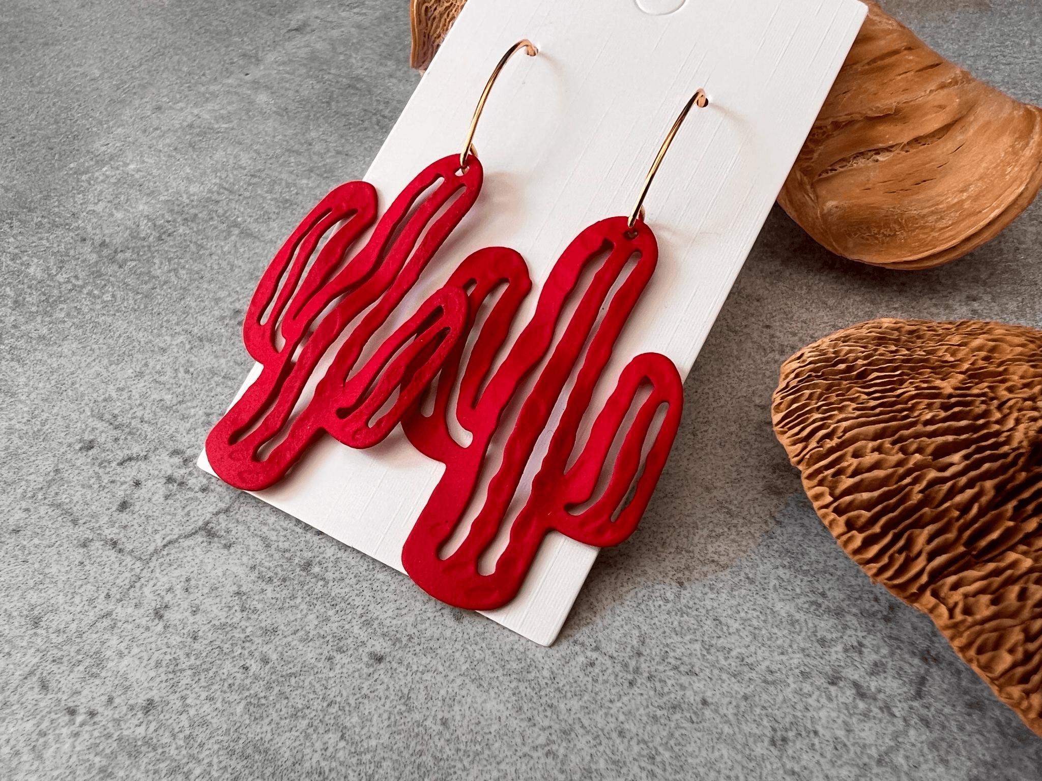 Boucles d’oreilles CAMERON cactus rouge - Créations Uniques - Créations Uniques