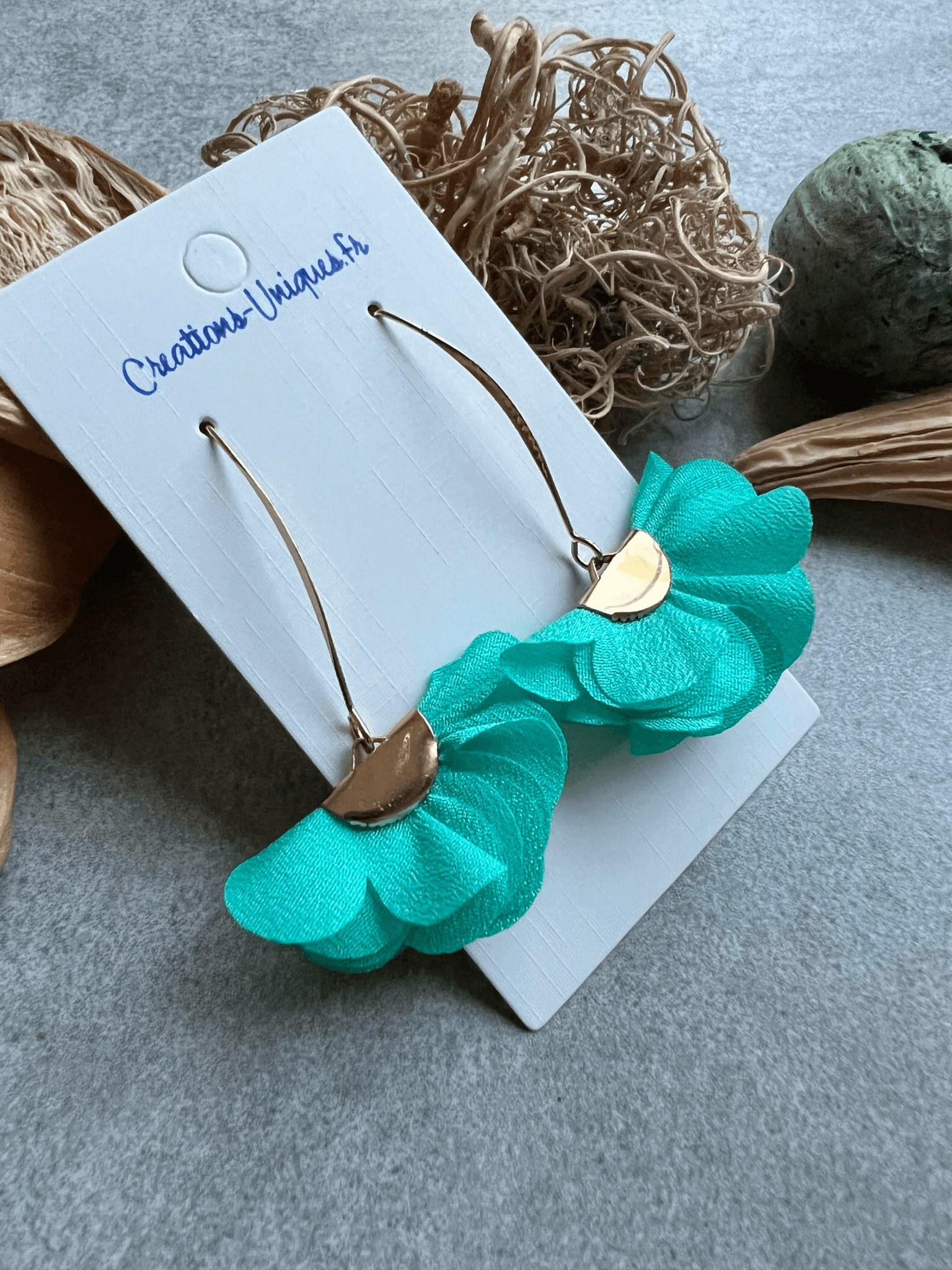 Boucles d’oreilles EDIE pampilles tissu vertes - Créations Uniques - Créations Uniques