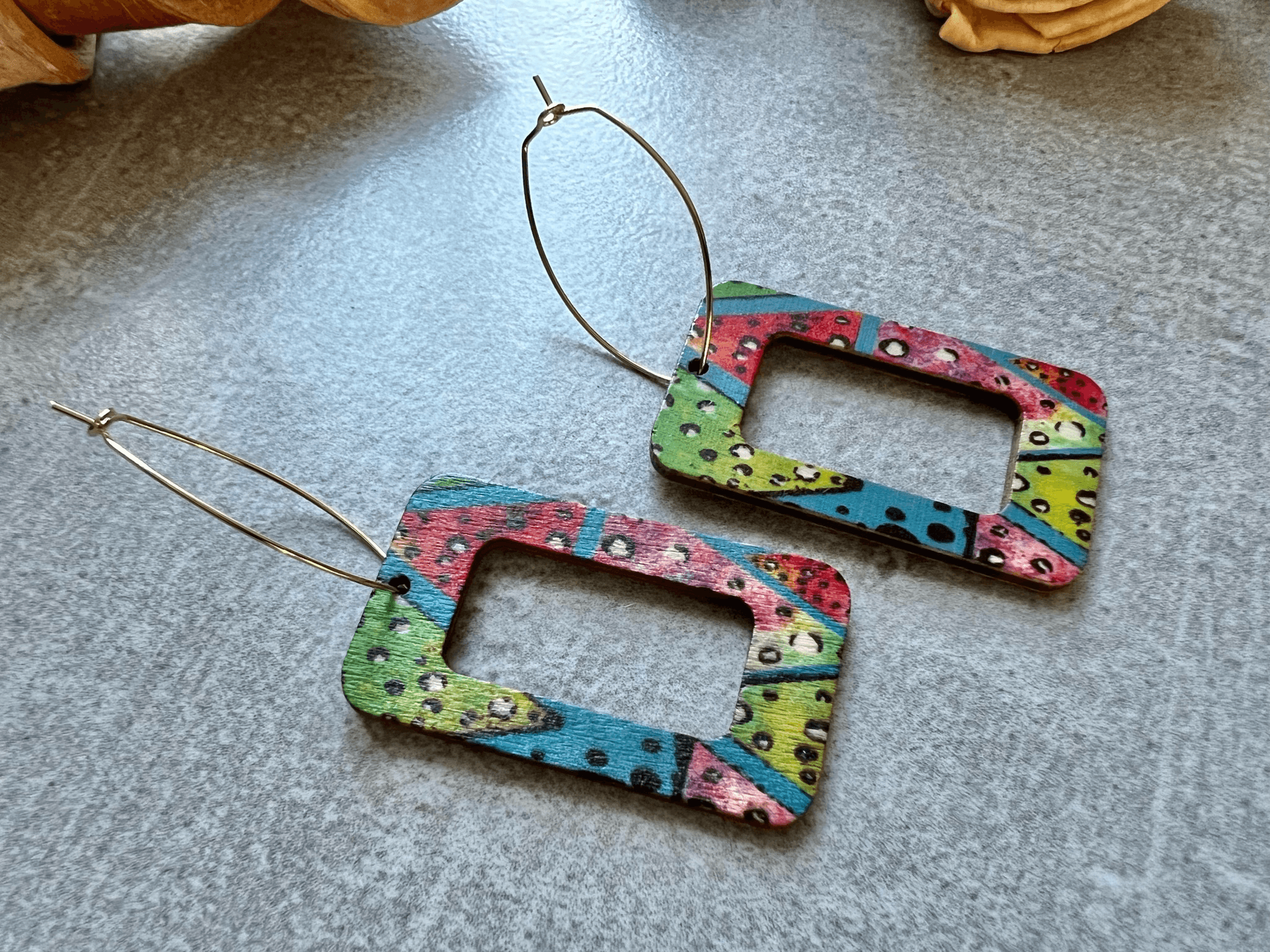 Boucles d’oreilles RAPHAELLA style bohème bois multicolore - Créations Uniques