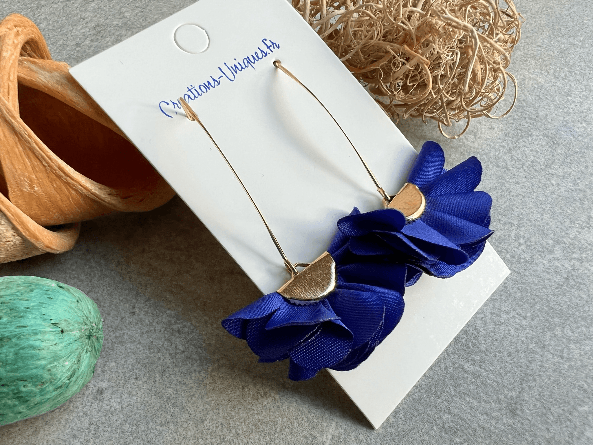 Boucles d’oreilles LORELEI pampilles tissu bleu roi - Créations Uniques - Créations Uniques