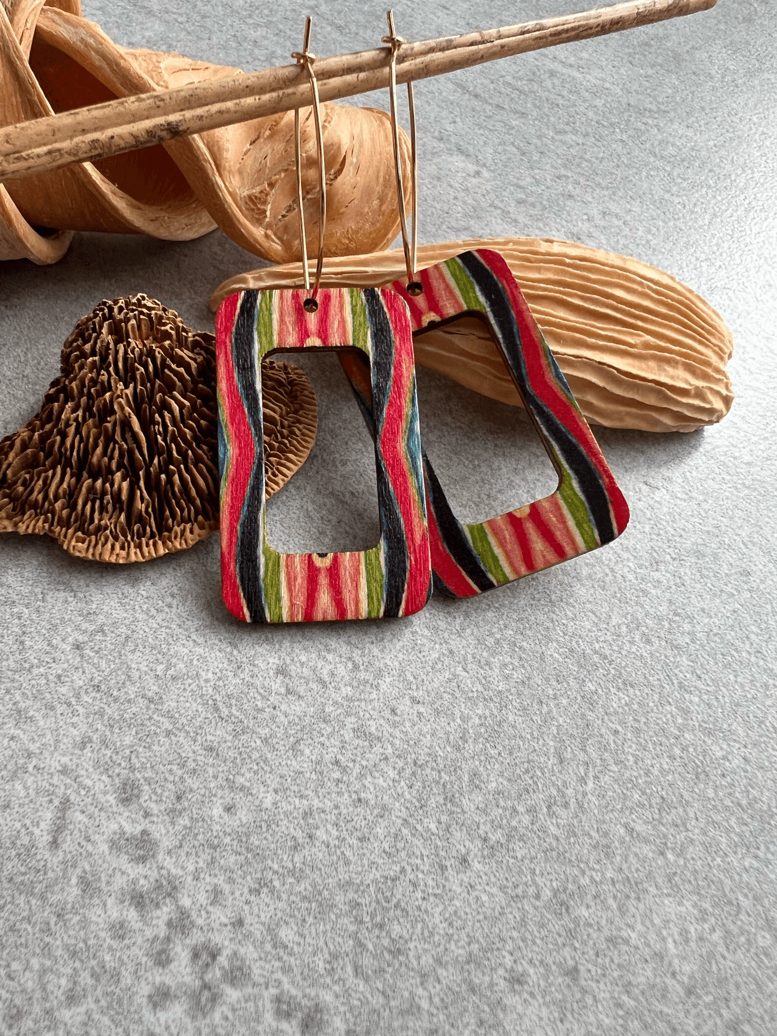 Boucles d’oreilles HARRIET rectangles bois bohème - Créations Uniques