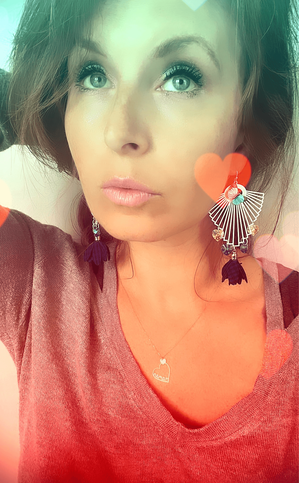 Boucles d’oreilles YVETTE cœurs cristal et papillons bleus - Créations Uniques - Créations Uniques