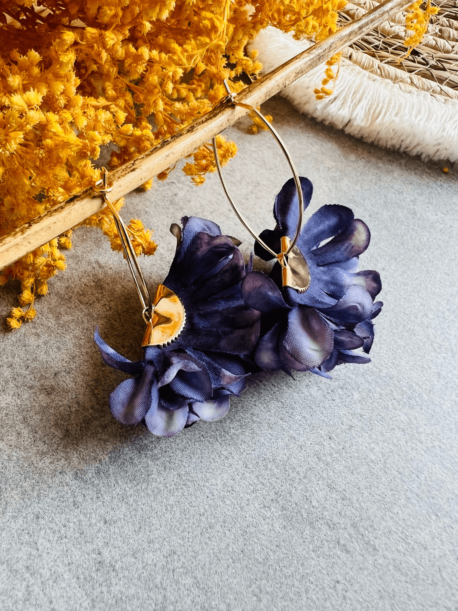 Boucles d’oreilles COLETTE pampilles tissu violettes - Créations Uniques - Créations Uniques