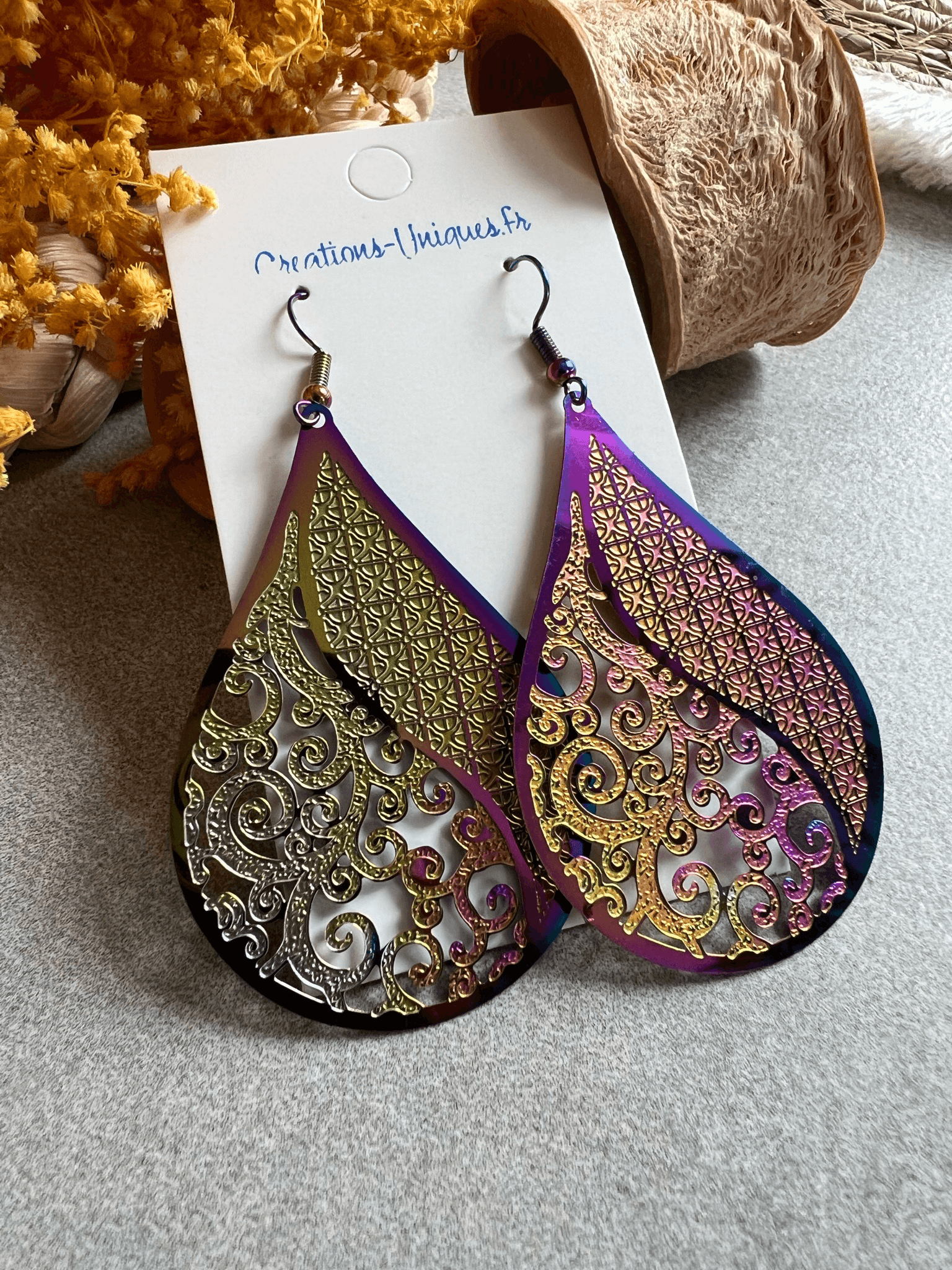 Boucles d’oreilles SHOSHANA gouttes reflets violets - Créations Uniques - Créations Uniques