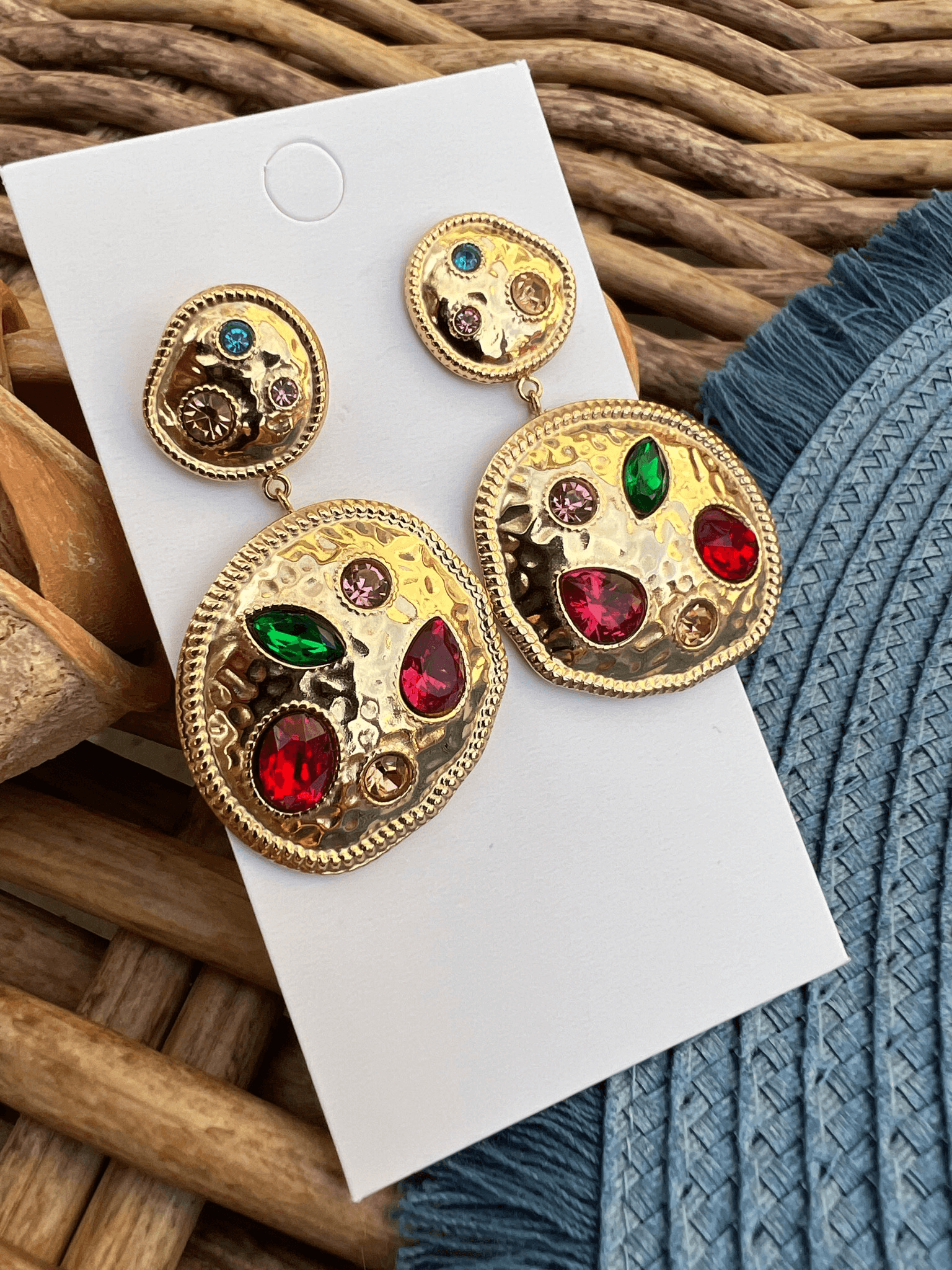 Boucles d’oreilles ROSELINE chic et strass colorés - Créations Uniques